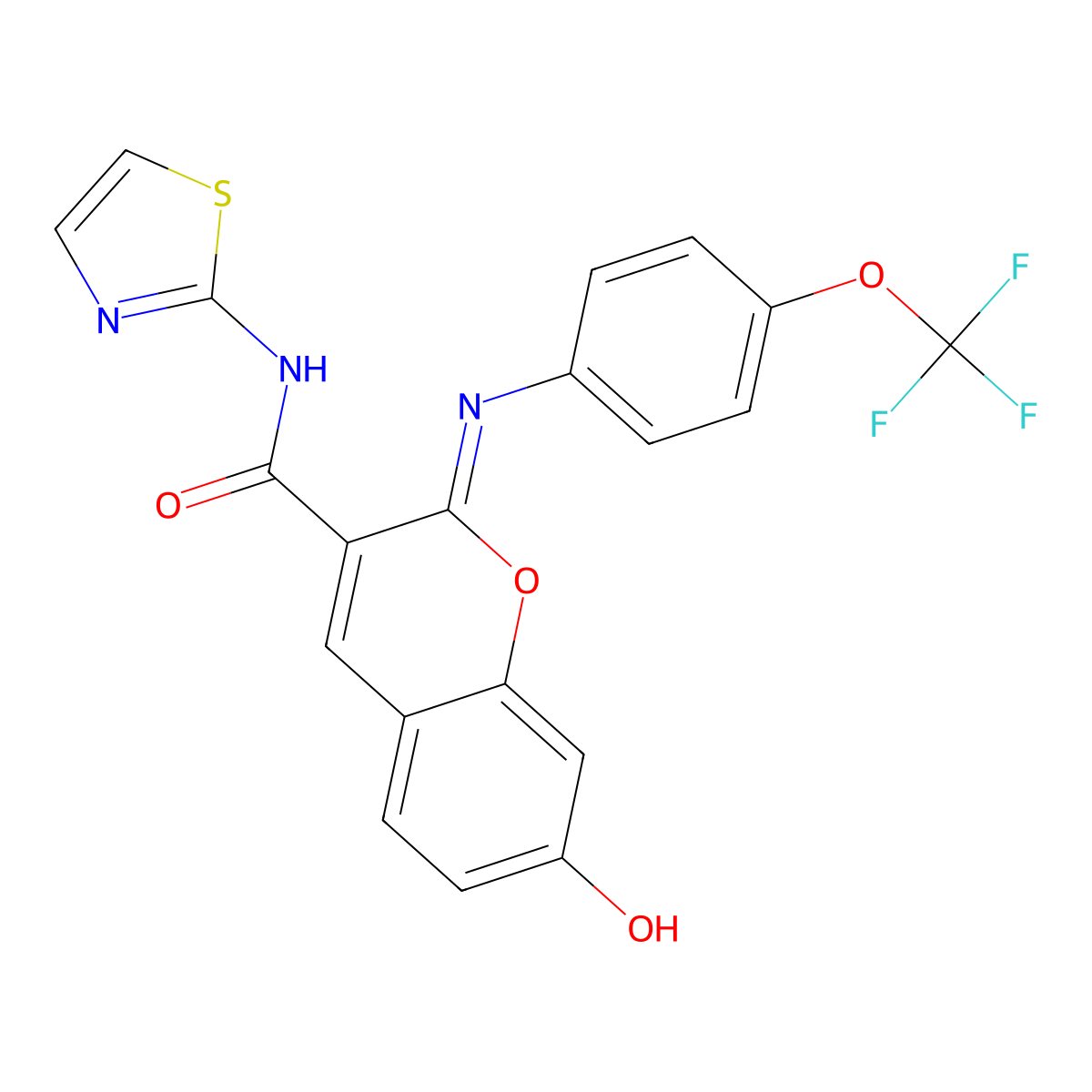 (2Z)-7-hydroxy-N-(1,3-thiazol-2-yl)-2-{[4-(trifluoromethoxy)phenyl]imino}-2H-chromene-3-carboxamide molecular structure, CAS 1327183-85-6