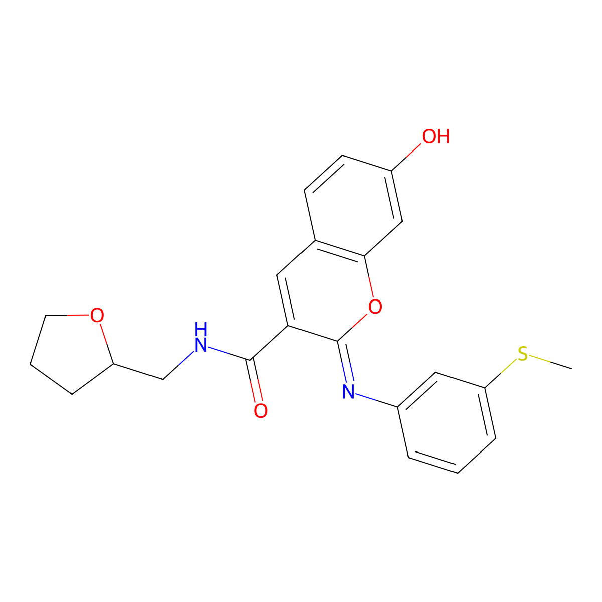 (2Z)-7-hydroxy-2-{[3-(methylsulfanyl)phenyl]imino}-N-(tetrahydrofuran-2-ylmethyl)-2H-chromene-3-carboxamide molecular structure, CAS 1327183-88-9