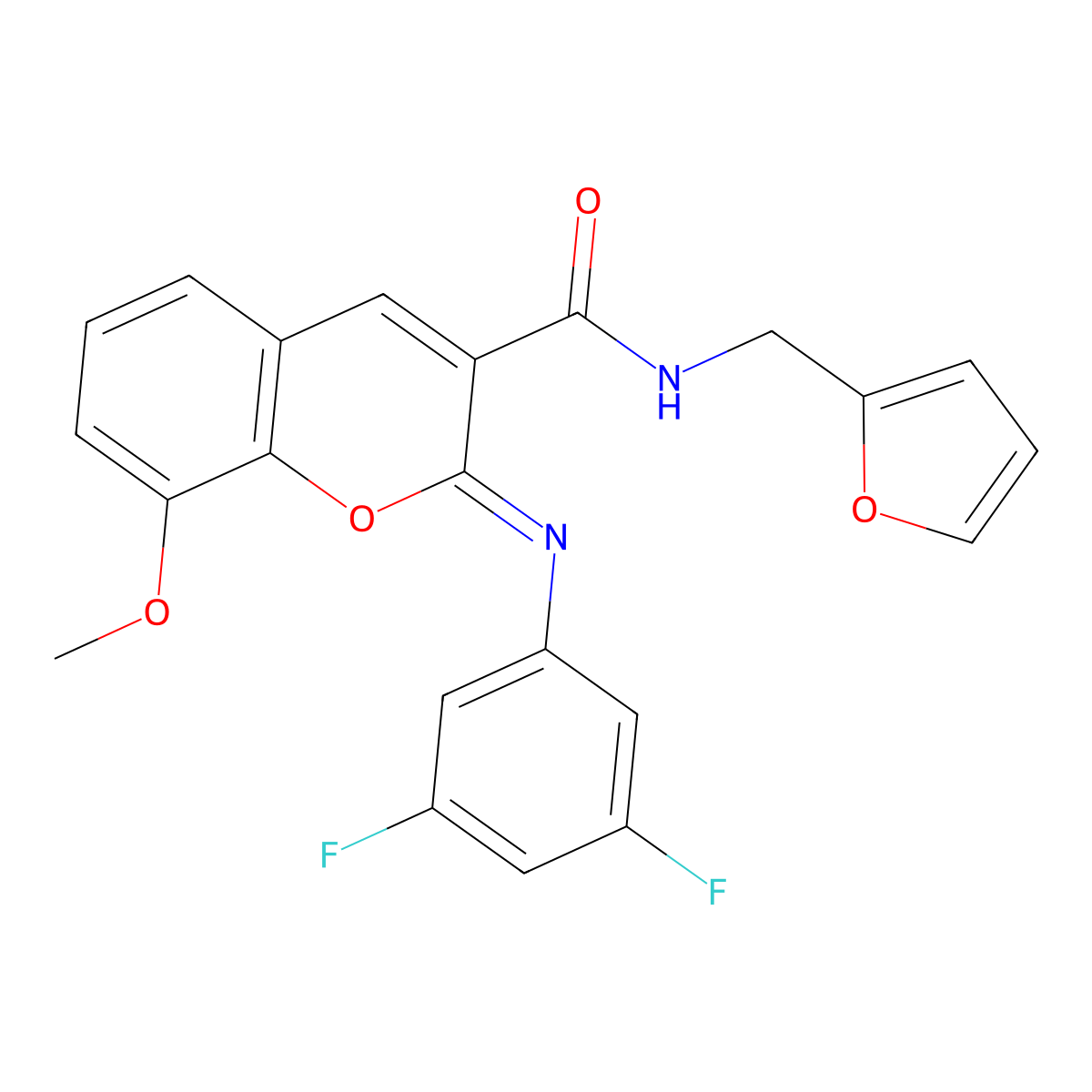 (2Z)-2-[(3,5-difluorophenyl)imino]-N-(furan-2-ylmethyl)-8-methoxy-2H-chromene-3-carboxamide molecular structure, CAS 1327183-94-7