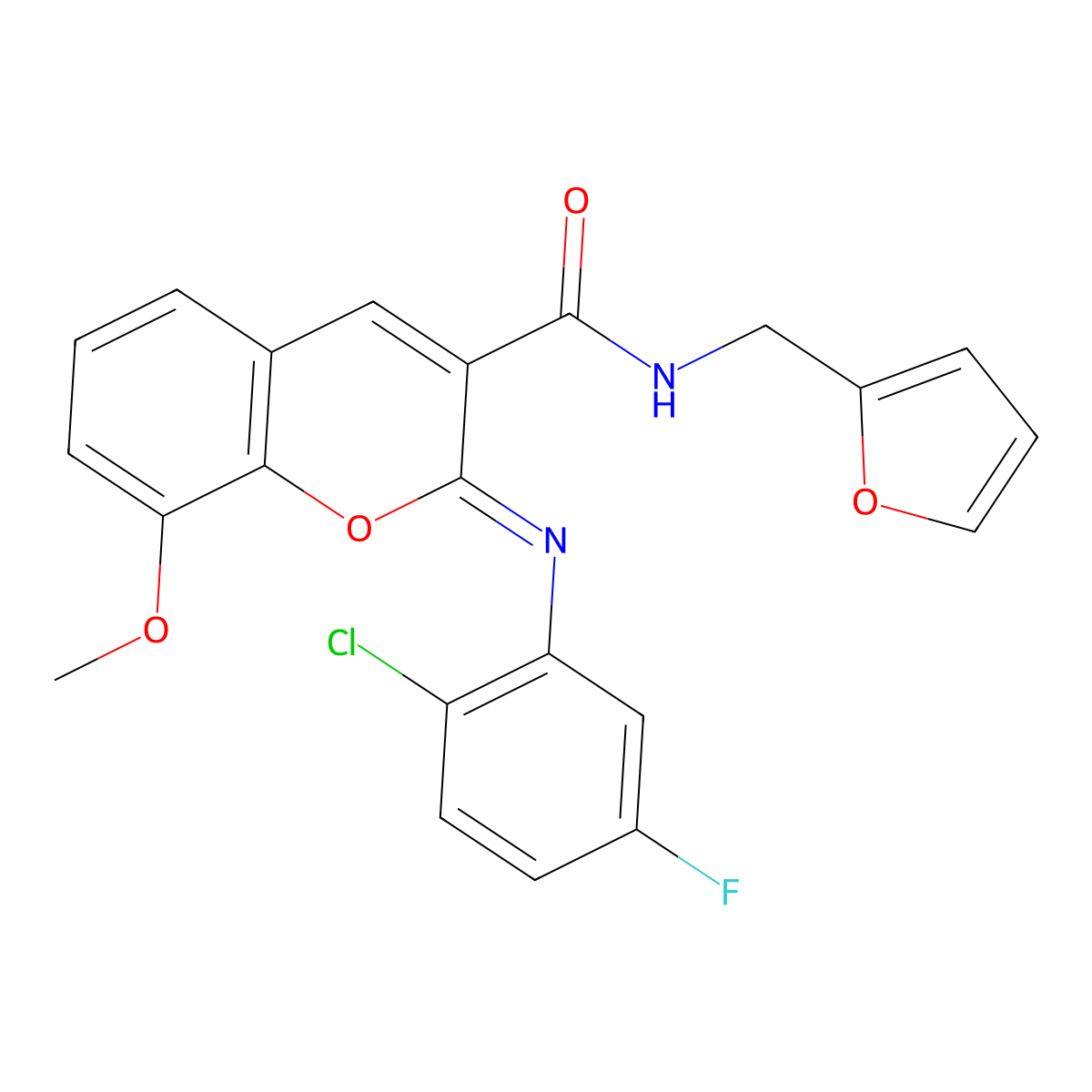 (2Z)-2-[(2-chloro-5-fluorophenyl)imino]-N-(furan-2-ylmethyl)-8-methoxy-2H-chromene-3-carboxamide molecular structure, CAS 1327184-20-2