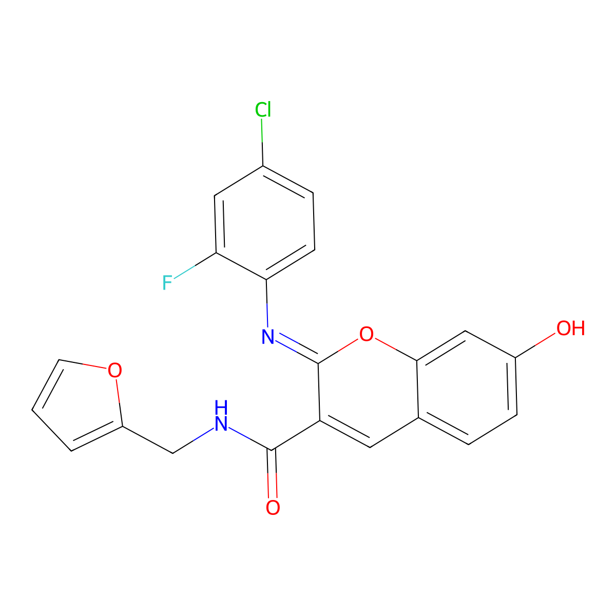 (2Z)-2-[(4-chloro-2-fluorophenyl)imino]-N-(furan-2-ylmethyl)-7-hydroxy-2H-chromene-3-carboxamide molecular structure, CAS 1327184-23-5