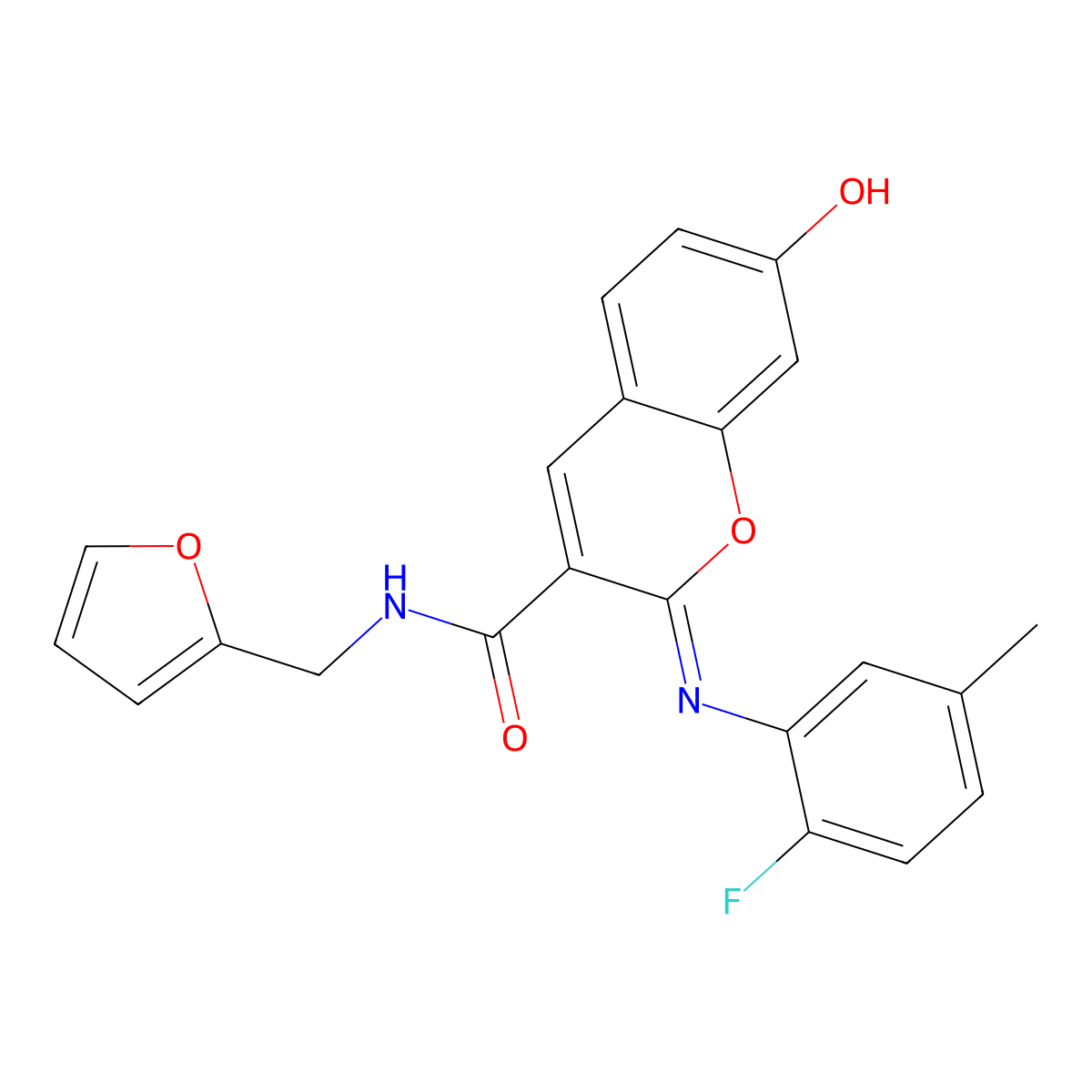 (2Z)-2-[(2-fluoro-5-methylphenyl)imino]-N-(furan-2-ylmethyl)-7-hydroxy-2H-chromene-3-carboxamide molecular structure, CAS 1327184-24-6