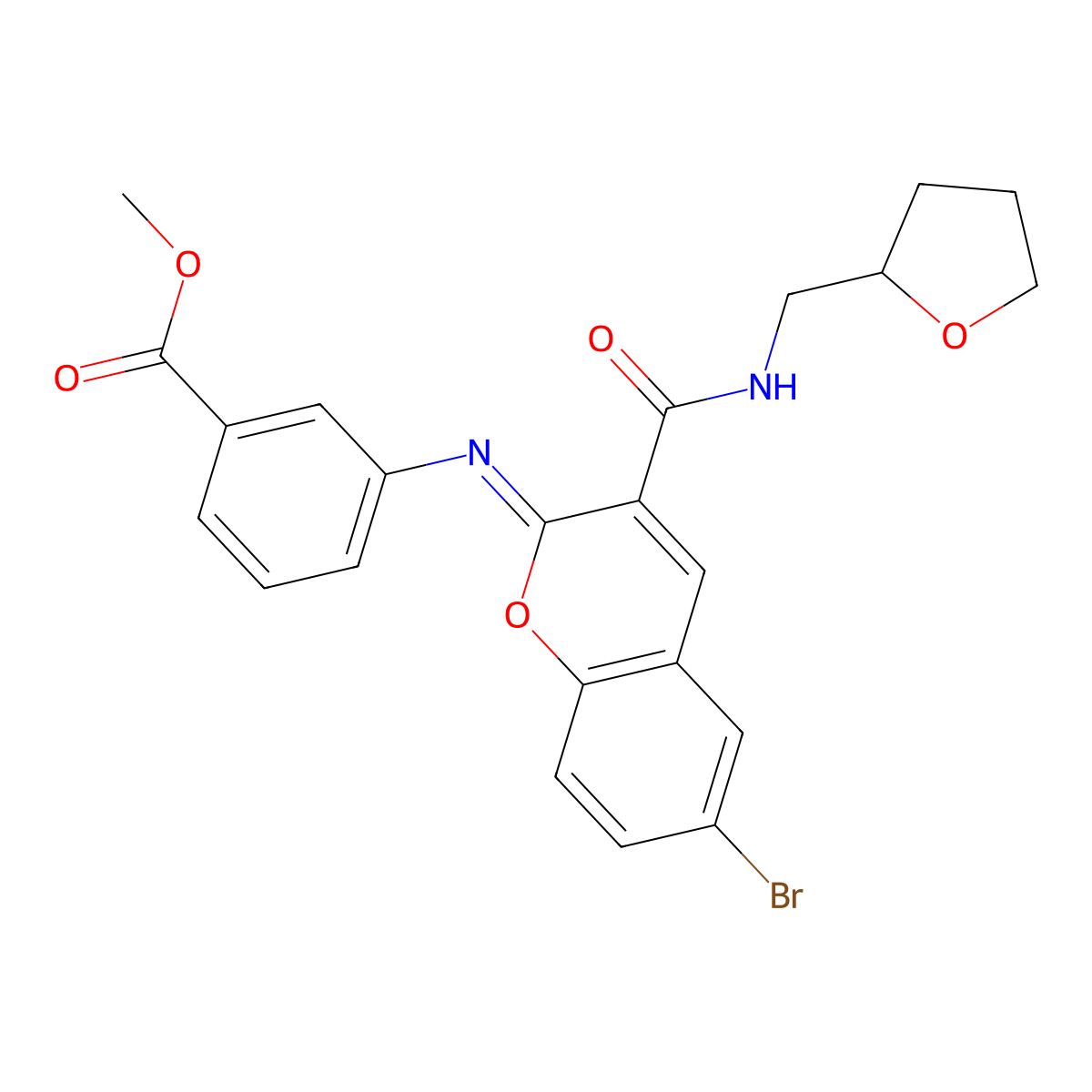 methyl 3-{[(2Z)-6-bromo-3-{[(oxolan-2-yl)methyl]carbamoyl}-2H-chromen-2-ylidene]amino}benzoate molecular structure, CAS 1327184-29-1