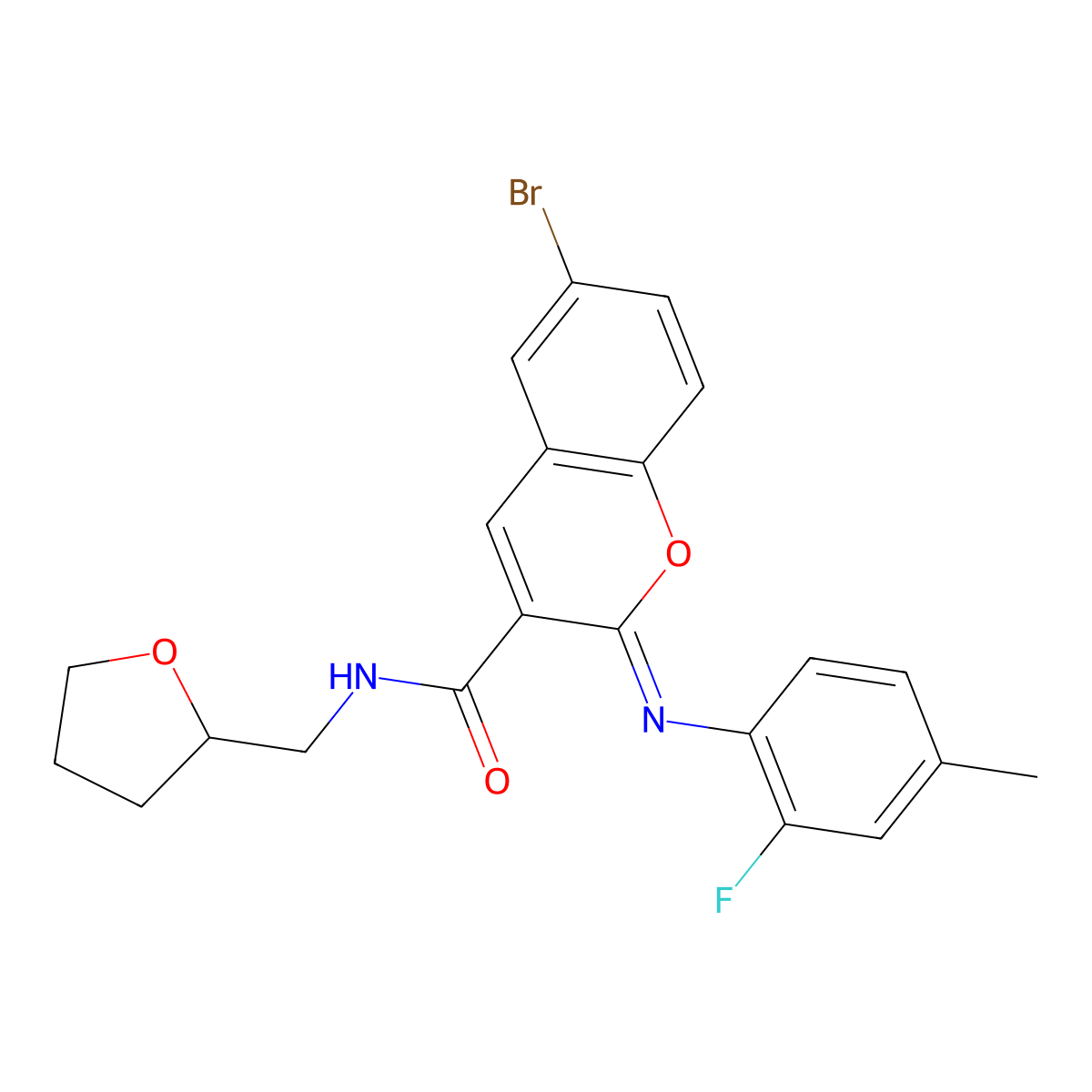 (2Z)-6-bromo-2-[(2-fluoro-4-methylphenyl)imino]-N-(tetrahydrofuran-2-ylmethyl)-2H-chromene-3-carboxamide molecular structure, CAS 1327184-31-5