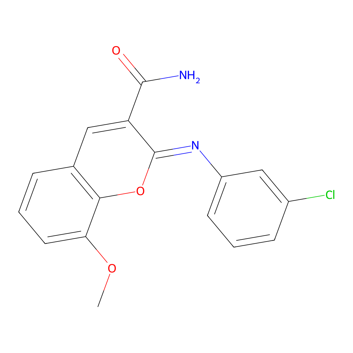 (2Z)-2-[(3-chlorophenyl)imino]-8-methoxy-2H-chromene-3-carboxamide molecular structure, CAS 1327184-33-7