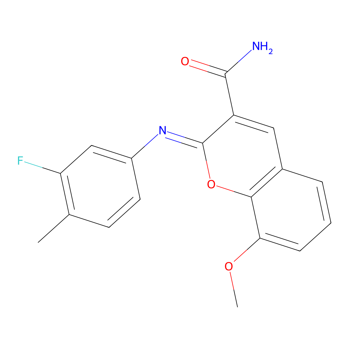 (2Z)-2-[(3-fluoro-4-methylphenyl)imino]-8-methoxy-2H-chromene-3-carboxamide molecular structure, CAS 1327184-39-3