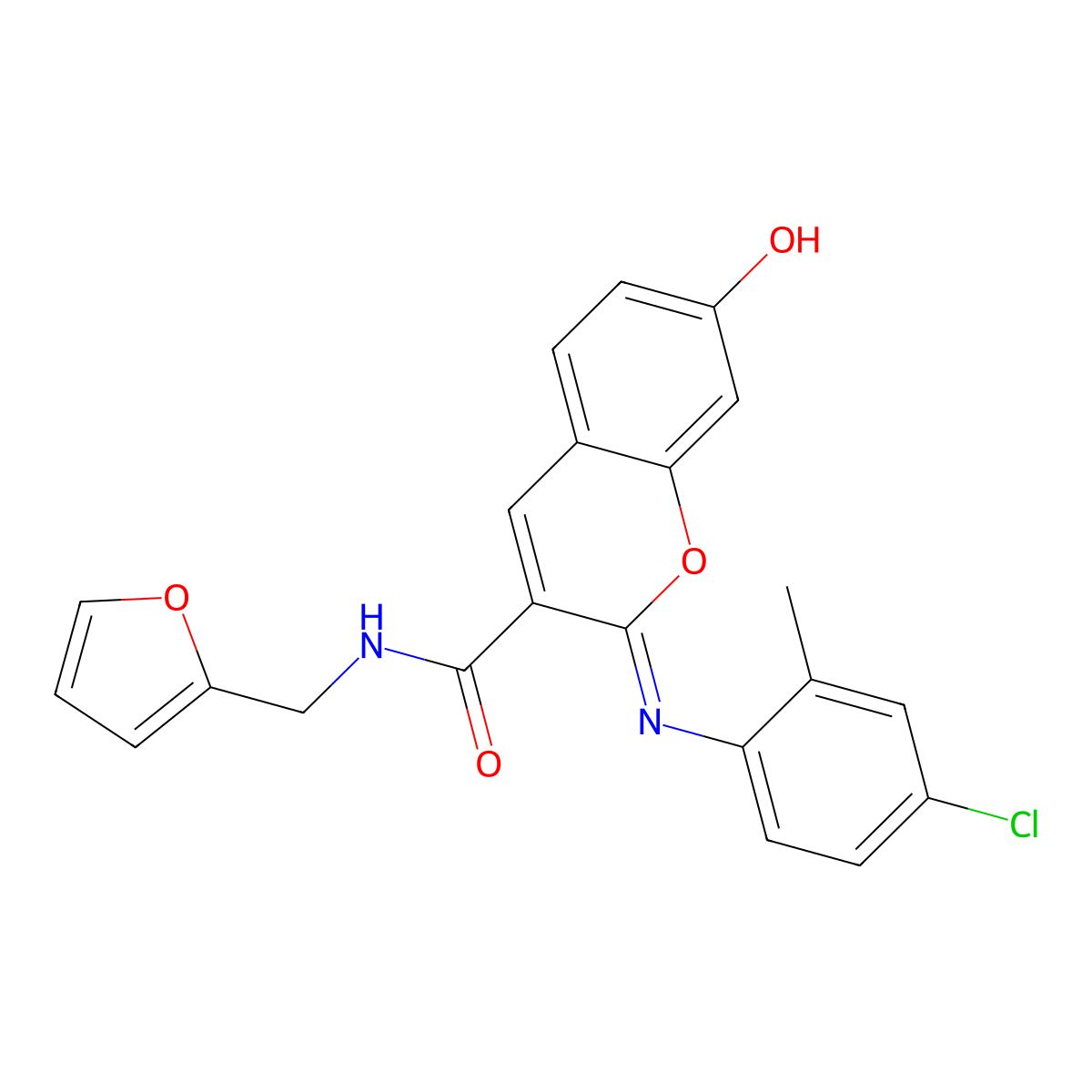 (2Z)-2-[(4-chloro-2-methylphenyl)imino]-N-(furan-2-ylmethyl)-7-hydroxy-2H-chromene-3-carboxamide molecular structure, CAS 1327184-43-9