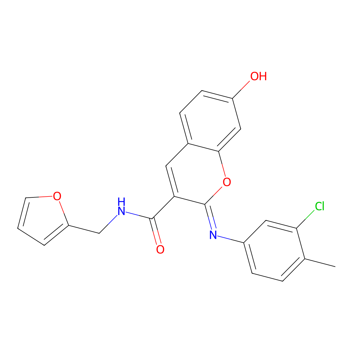 (2Z)-2-[(3-chloro-4-methylphenyl)imino]-N-(furan-2-ylmethyl)-7-hydroxy-2H-chromene-3-carboxamide molecular structure, CAS 1327184-87-1