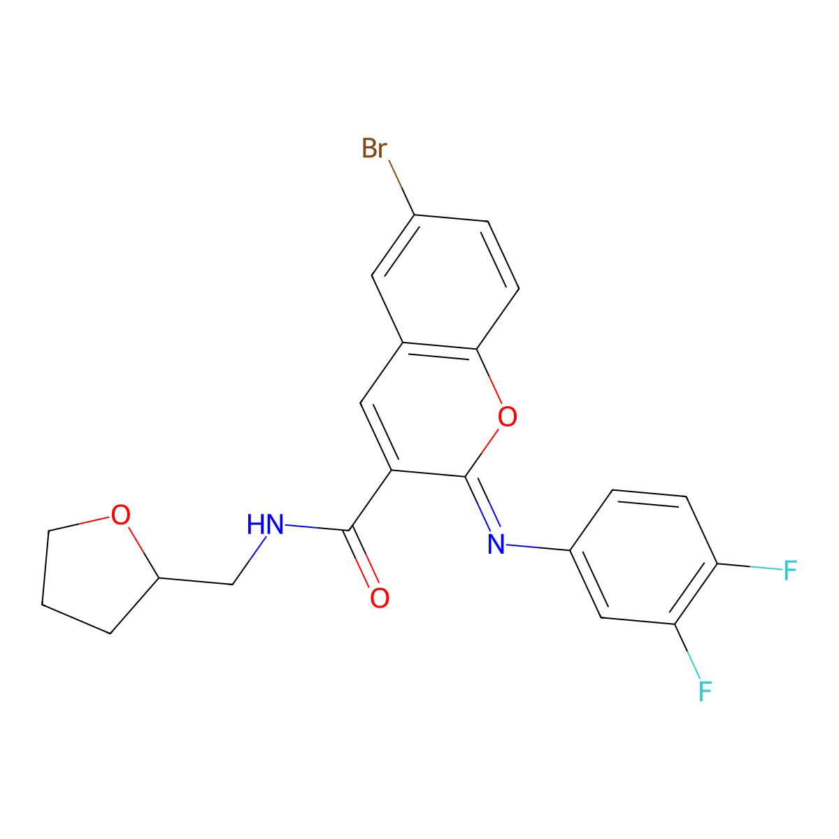 (2Z)-6-bromo-2-[(3,4-difluorophenyl)imino]-N-[(oxolan-2-yl)methyl]-2H-chromene-3-carboxamide molecular structure, CAS 1327185-39-6