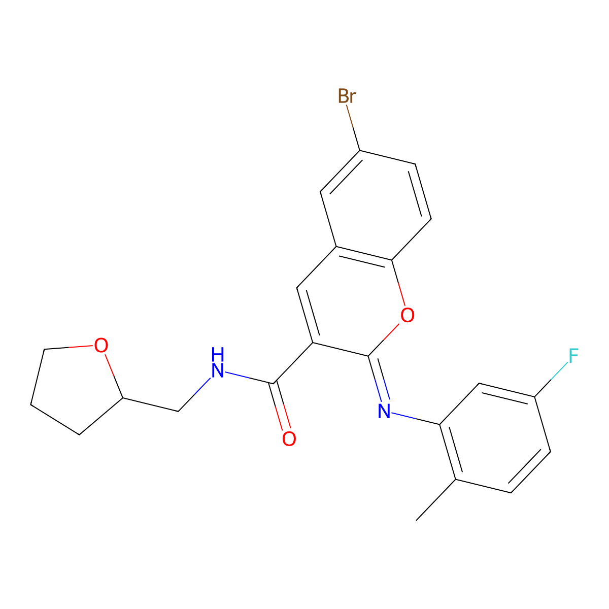 (2Z)-6-bromo-2-[(5-fluoro-2-methylphenyl)imino]-N-(tetrahydrofuran-2-ylmethyl)-2H-chromene-3-carboxamide molecular structure, CAS 1327185-40-9