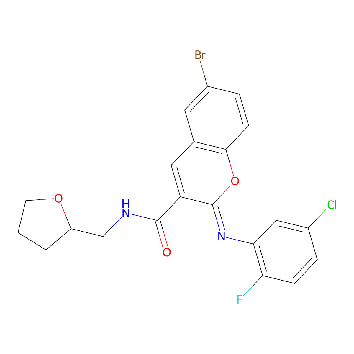(2Z)-6-bromo-2-[(5-chloro-2-fluorophenyl)imino]-N-(tetrahydrofuran-2-ylmethyl)-2H-chromene-3-carboxamide molecular structure, CAS 1327185-44-3