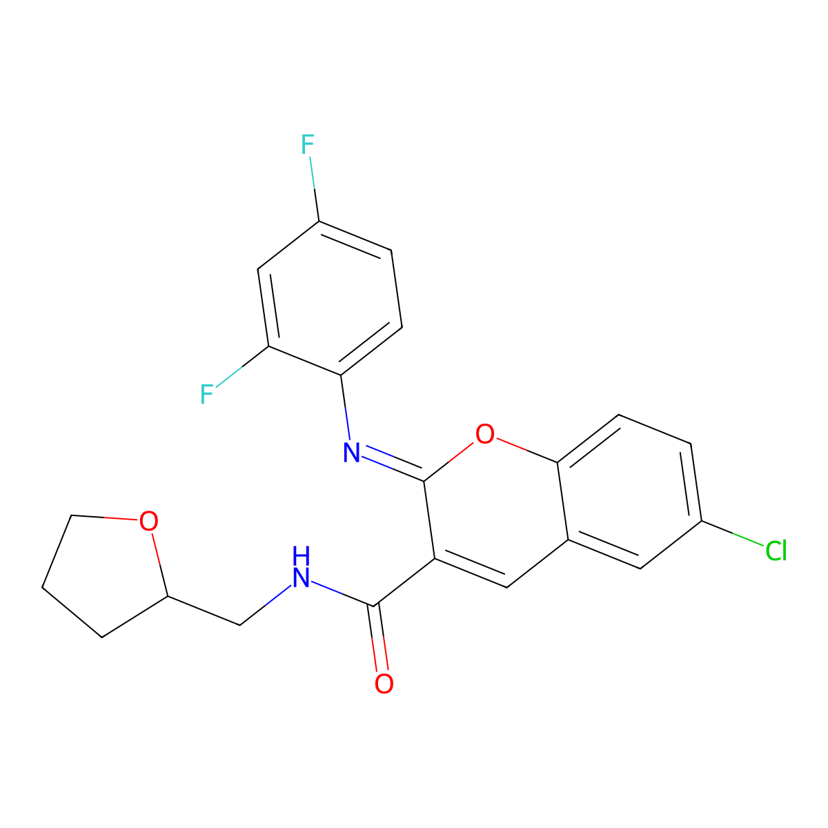 (2Z)-6-chloro-2-[(2,4-difluorophenyl)imino]-N-[(oxolan-2-yl)methyl]-2H-chromene-3-carboxamide molecular structure, CAS 1327185-64-7