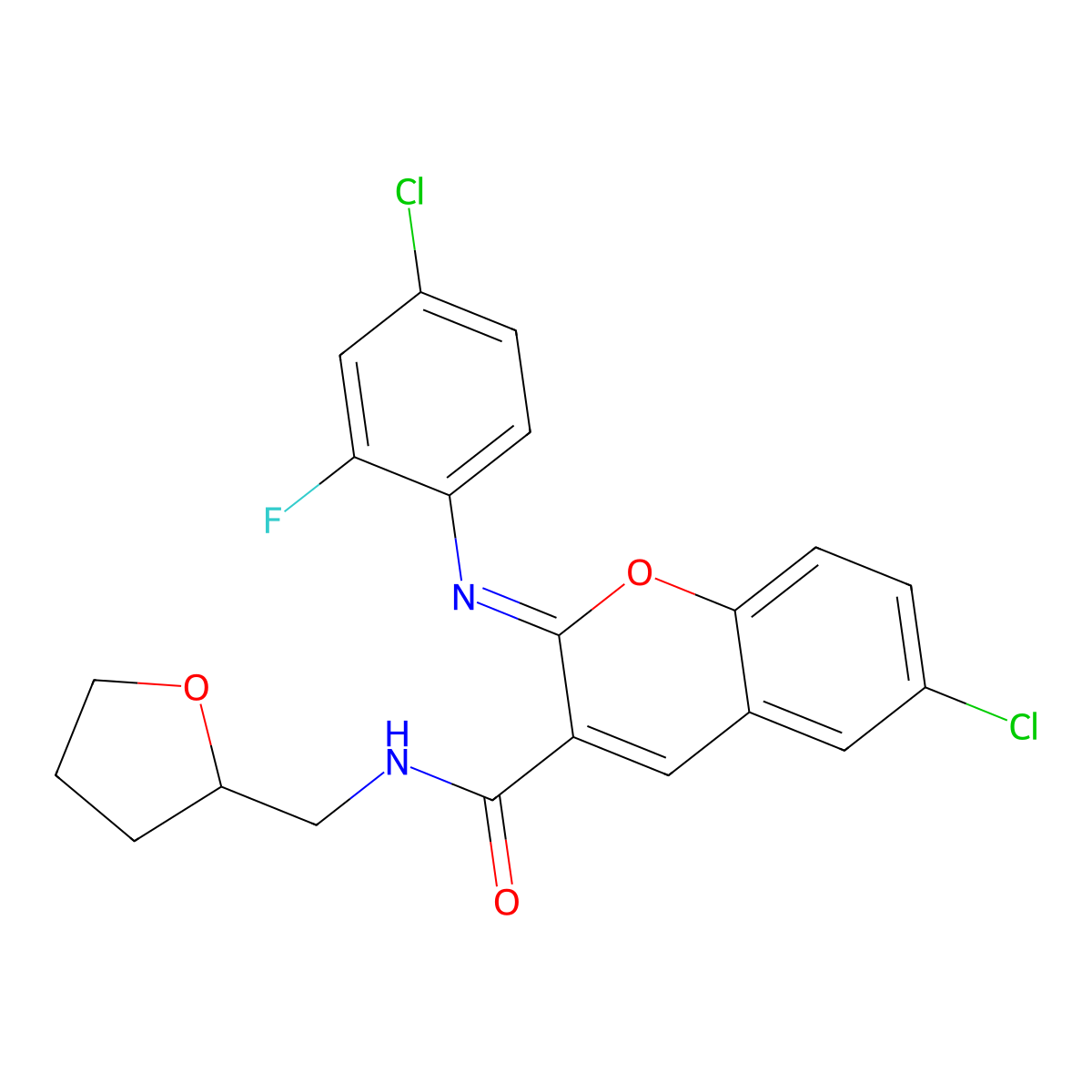 (2Z)-6-chloro-2-[(4-chloro-2-fluorophenyl)imino]-N-[(oxolan-2-yl)methyl]-2H-chromene-3-carboxamide molecular structure, CAS 1327185-67-0