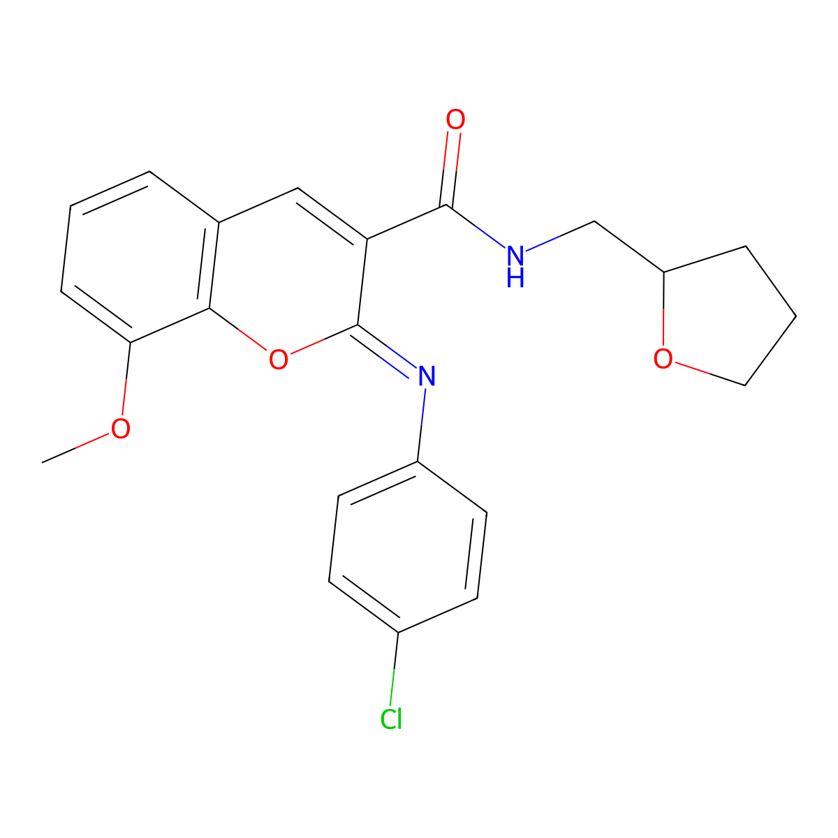 (2Z)-2-[(4-chlorophenyl)imino]-8-methoxy-N-(tetrahydrofuran-2-ylmethyl)-2H-chromene-3-carboxamide molecular structure, CAS 1327185-92-1