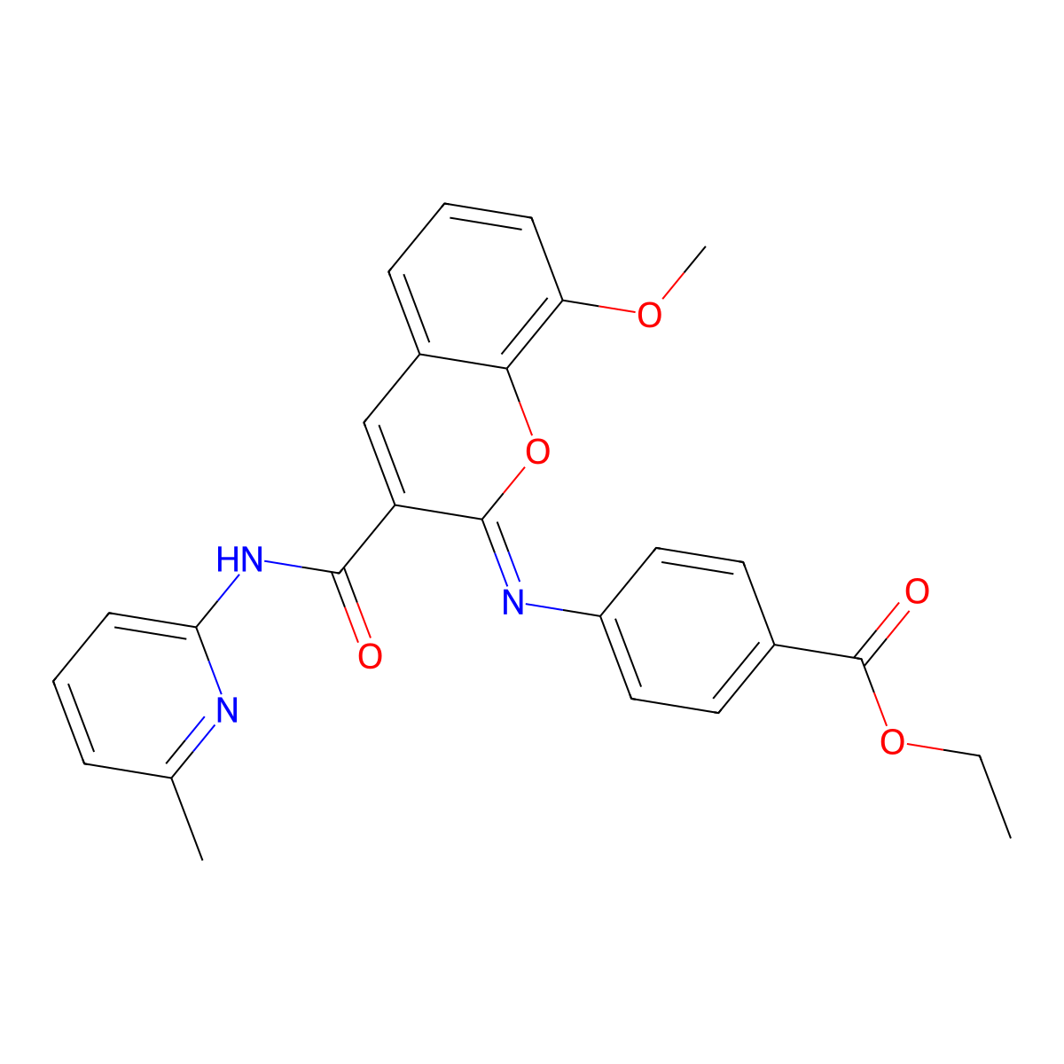 ethyl 4-{[(2Z)-8-methoxy-3-[(6-methylpyridin-2-yl)carbamoyl]-2H-chromen-2-ylidene]amino}benzoate molecular structure, CAS 1327186-48-0
