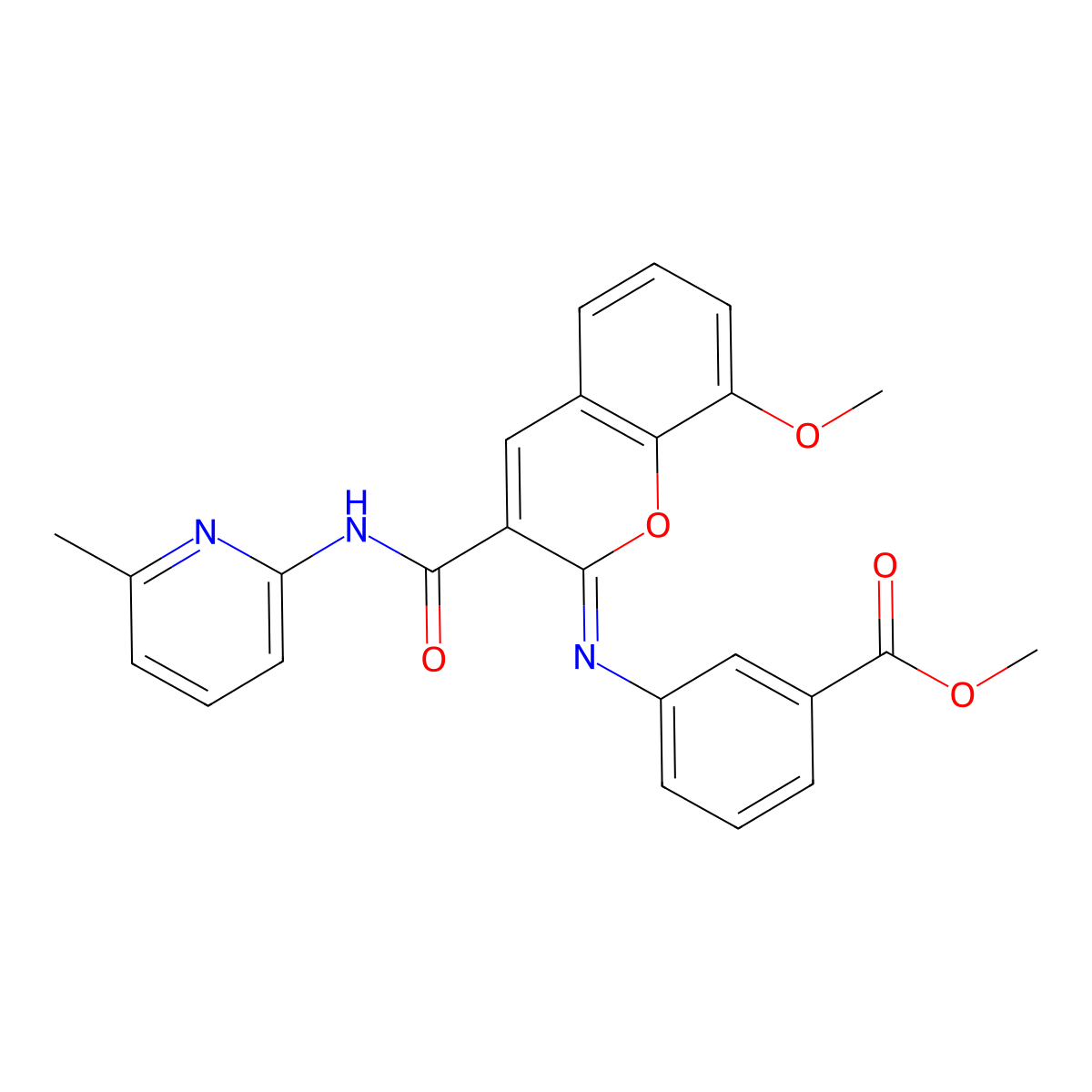 methyl 3-({(2Z)-8-methoxy-3-[(6-methylpyridin-2-yl)carbamoyl]-2H-chromen-2-ylidene}amino)benzoate molecular structure, CAS 1327186-55-9