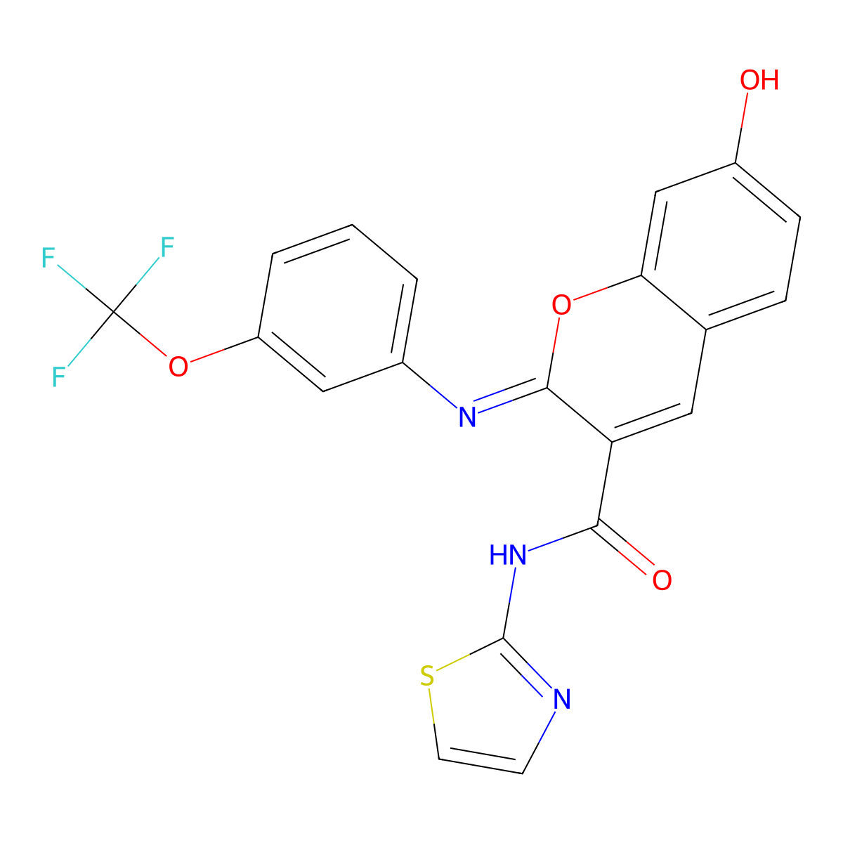 (2Z)-7-hydroxy-N-(1,3-thiazol-2-yl)-2-{[3-(trifluoromethoxy)phenyl]imino}-2H-chromene-3-carboxamide molecular structure, CAS 1327186-61-7
