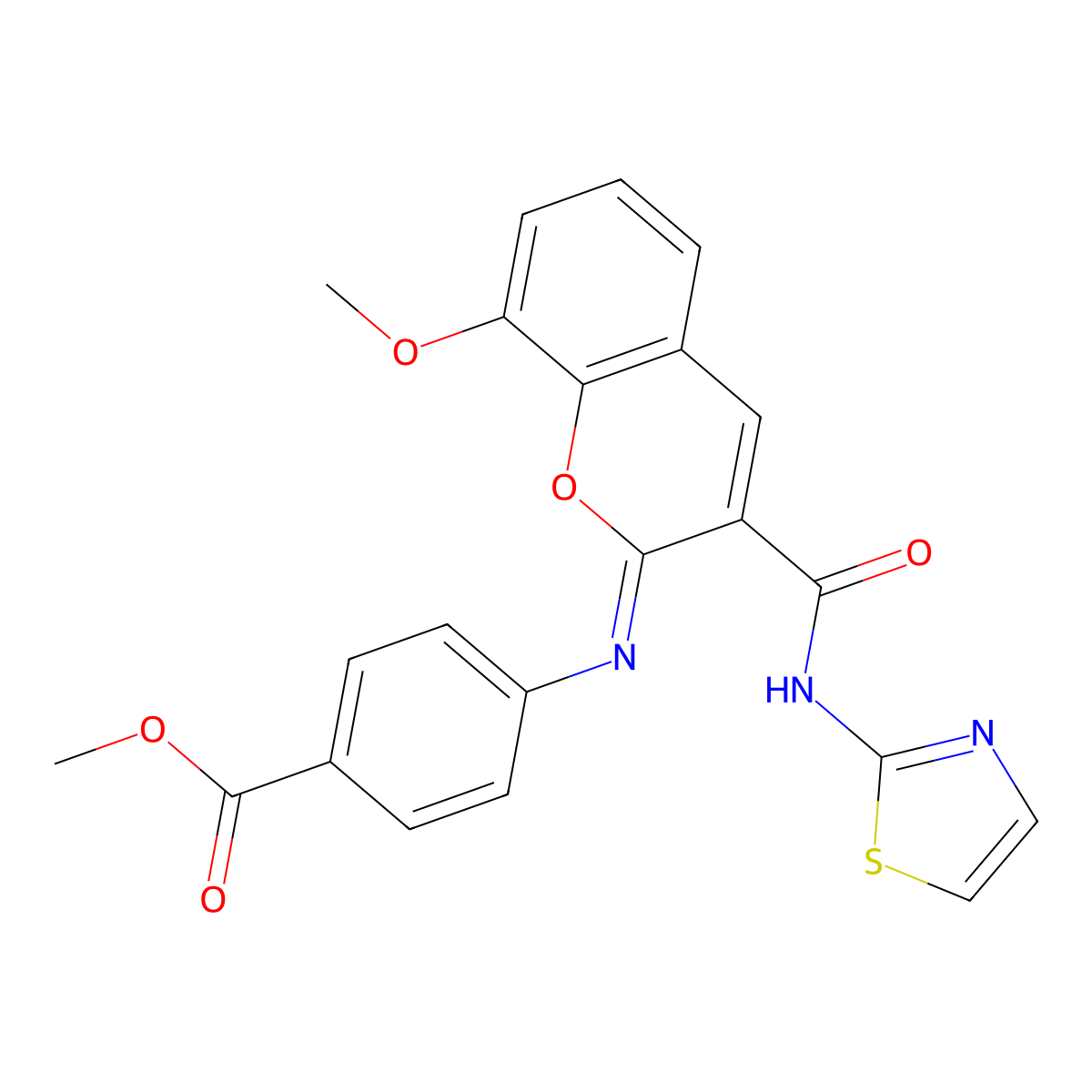 methyl 4-{[(2Z)-8-methoxy-3-(1,3-thiazol-2-ylcarbamoyl)-2H-chromen-2-ylidene]amino}benzoate molecular structure, CAS 1327186-62-8