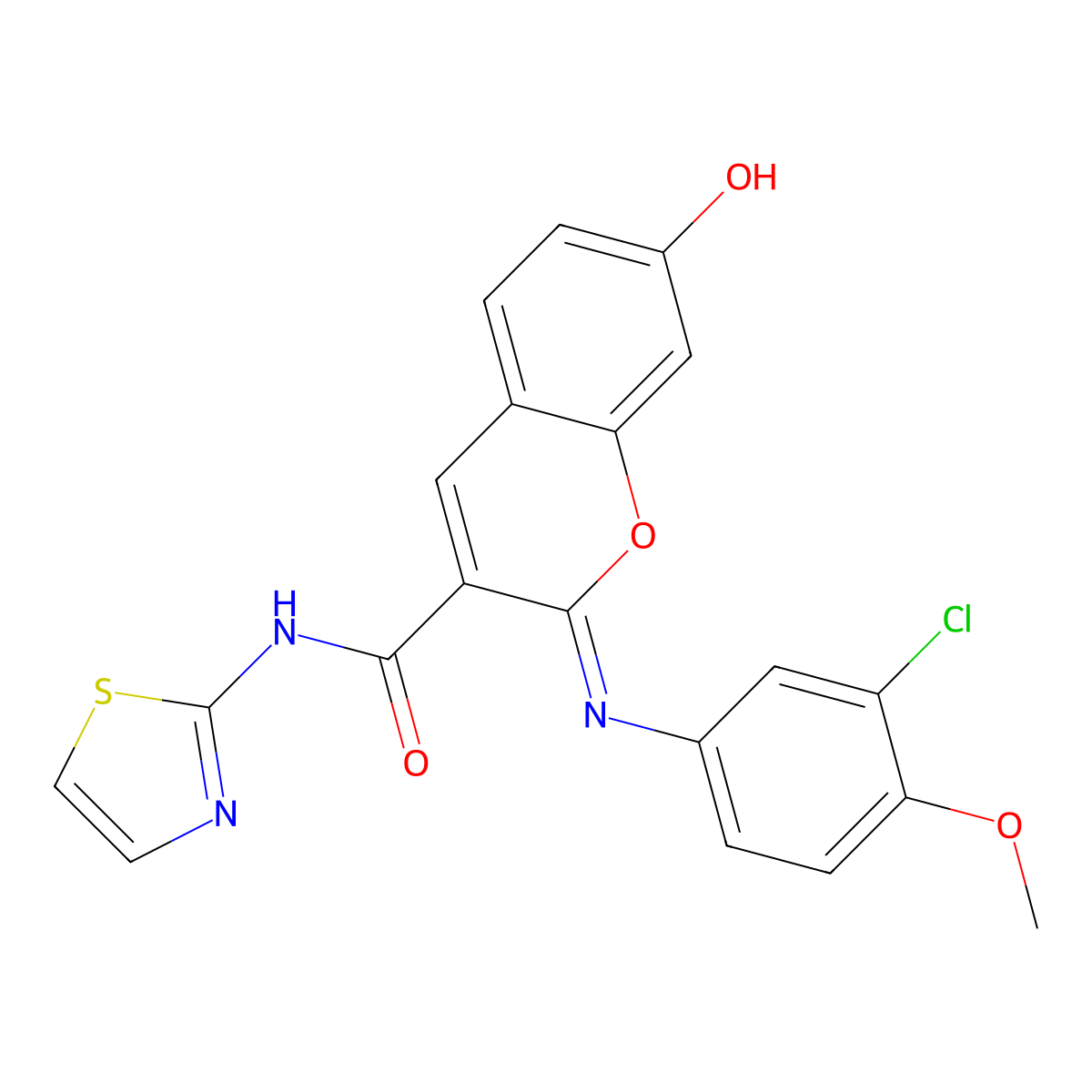(2Z)-2-[(3-chloro-4-methoxyphenyl)imino]-7-hydroxy-N-(1,3-thiazol-2-yl)-2H-chromene-3-carboxamide molecular structure, CAS 1327186-76-4
