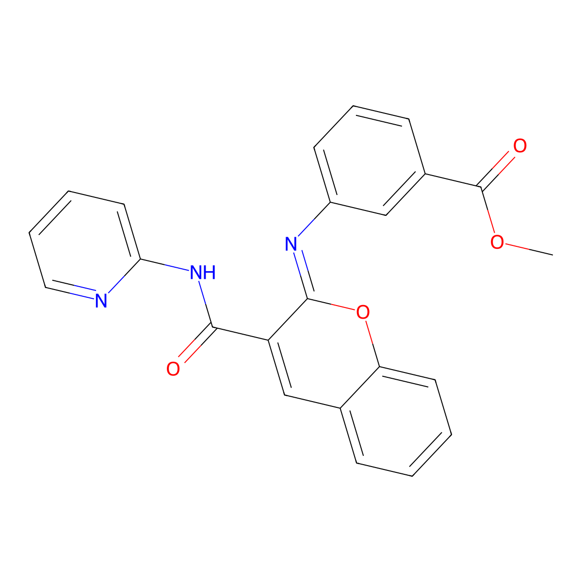 methyl 3-{[(2Z)-3-[(pyridin-2-yl)carbamoyl]-2H-chromen-2-ylidene]amino}benzoate molecular structure, CAS 1327186-78-6