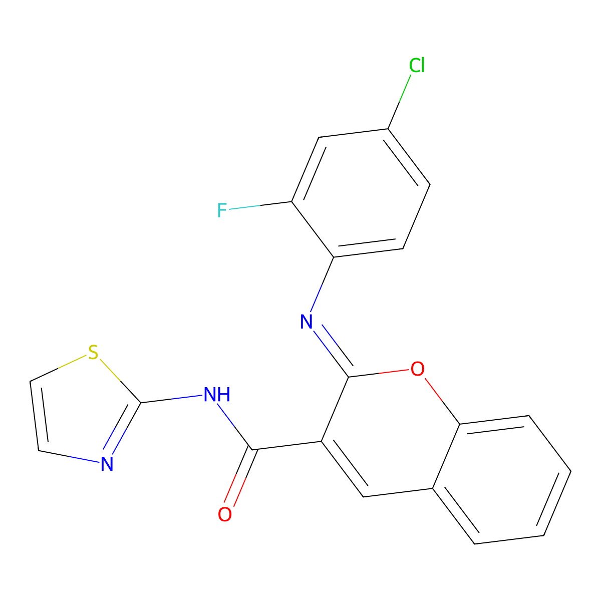 (2Z)-2-[(4-chloro-2-fluorophenyl)imino]-N-(1,3-thiazol-2-yl)-2H-chromene-3-carboxamide molecular structure, CAS 1327186-80-0