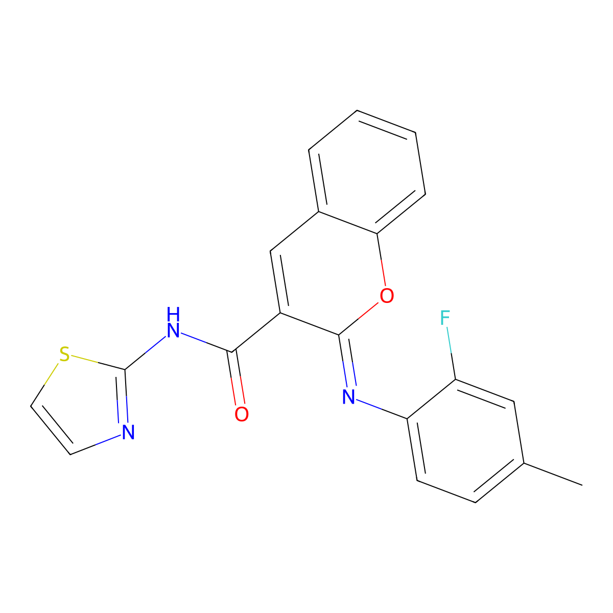 (2Z)-2-[(2-fluoro-4-methylphenyl)imino]-N-(1,3-thiazol-2-yl)-2H-chromene-3-carboxamide molecular structure, CAS 1327186-82-2