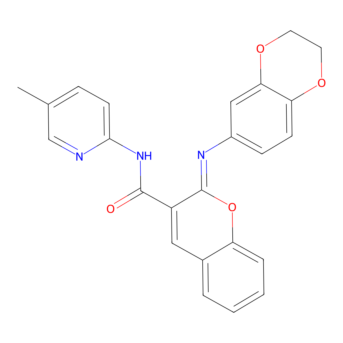 (2Z)-2-(2,3-dihydro-1,4-benzodioxin-6-ylimino)-N-(5-methylpyridin-2-yl)-2H-chromene-3-carboxamide molecular structure, CAS 1327186-89-9