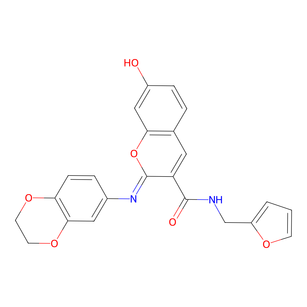 (2Z)-2-(2,3-dihydro-1,4-benzodioxin-6-ylimino)-N-(furan-2-ylmethyl)-7-hydroxy-2H-chromene-3-carboxamide molecular structure, CAS 1327186-97-9