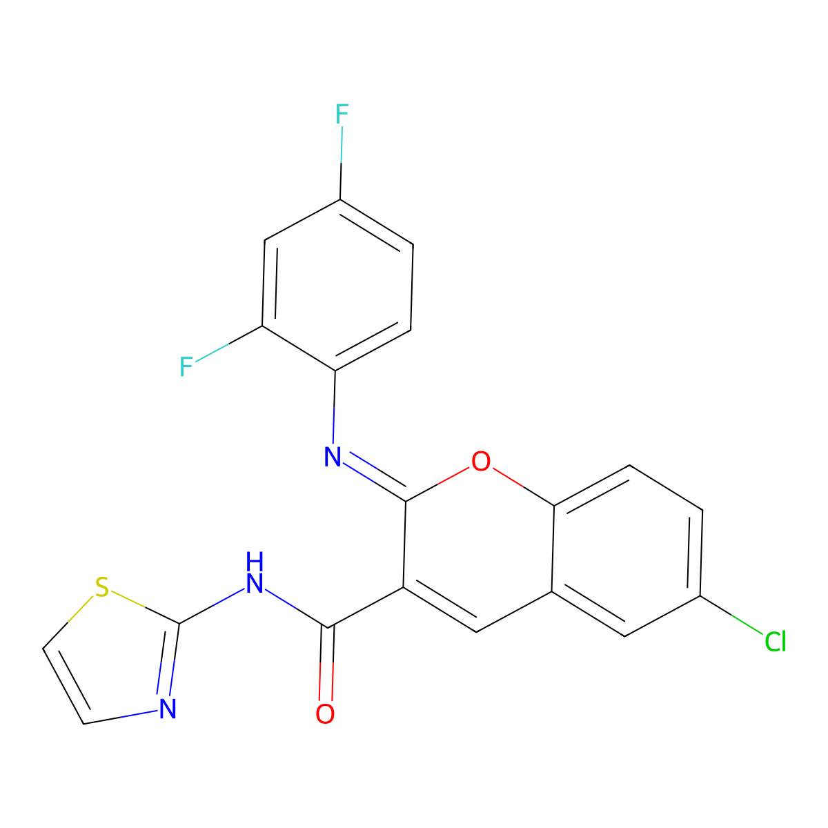 (2Z)-6-chloro-2-[(2,4-difluorophenyl)imino]-N-(1,3-thiazol-2-yl)-2H-chromene-3-carboxamide molecular structure, CAS 1327186-98-0