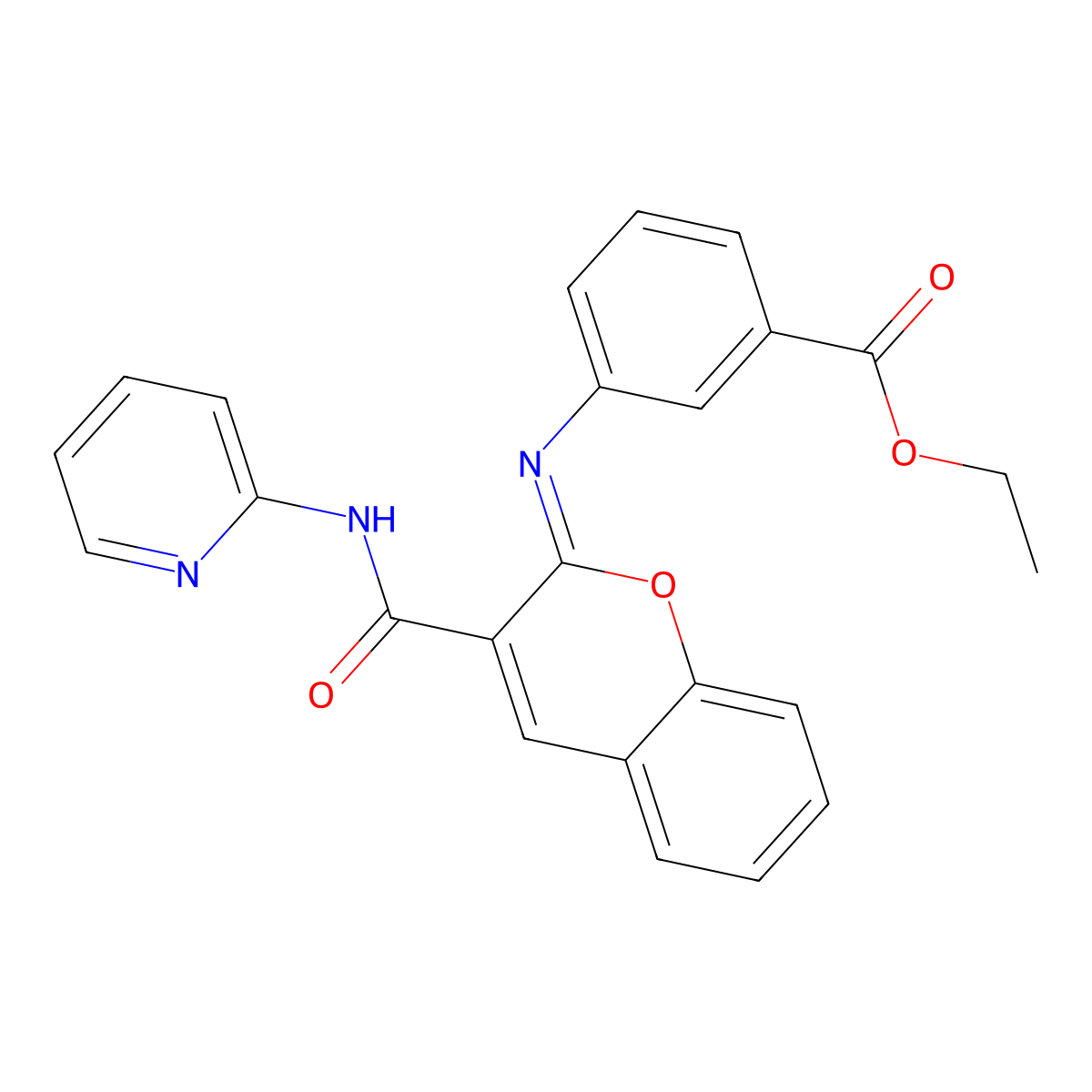 ethyl 3-{[(2Z)-3-[(pyridin-2-yl)carbamoyl]-2H-chromen-2-ylidene]amino}benzoate molecular structure, CAS 1327186-99-1