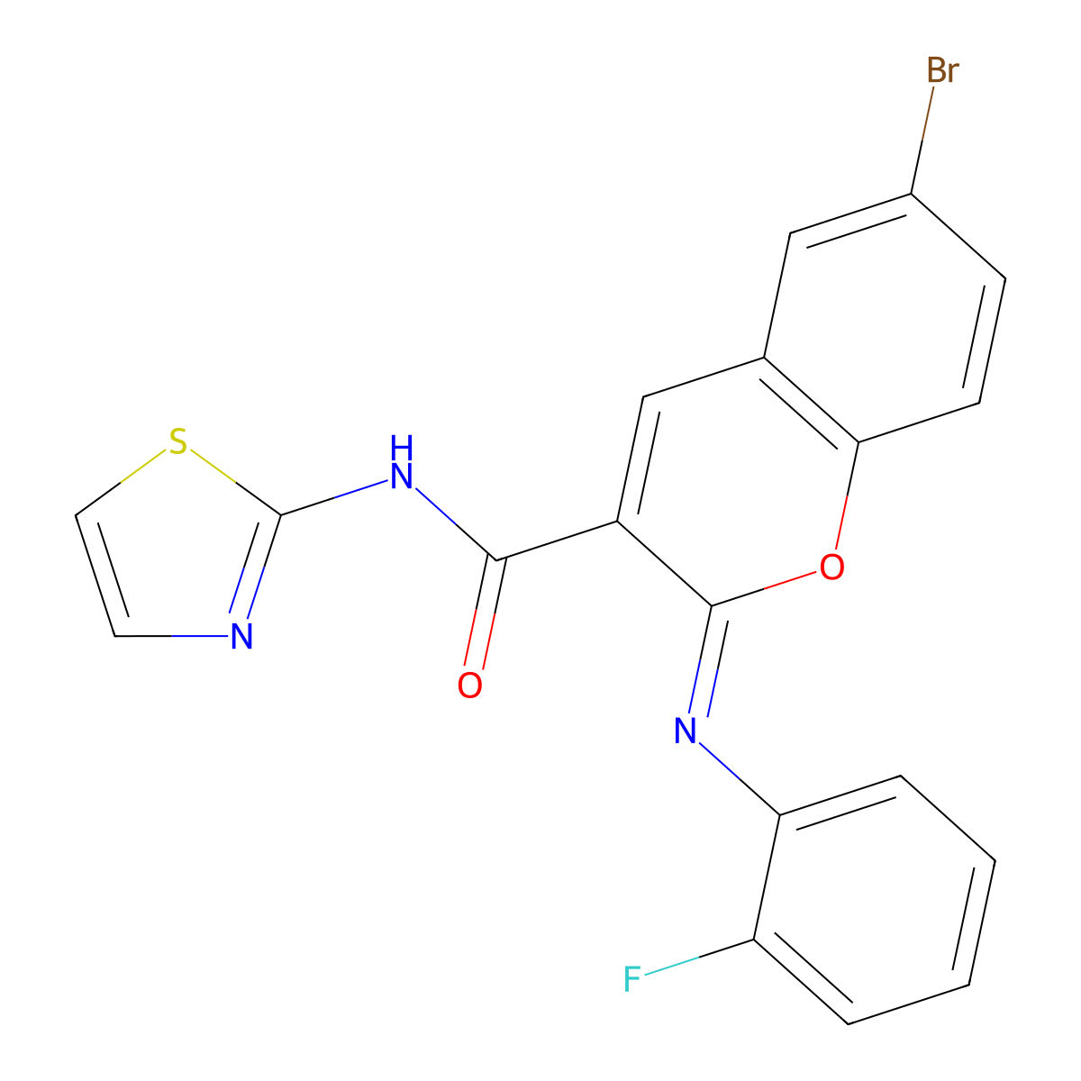 (2Z)-6-bromo-2-[(2-fluorophenyl)imino]-N-(1,3-thiazol-2-yl)-2H-chromene-3-carboxamide molecular structure, CAS 1327187-18-7