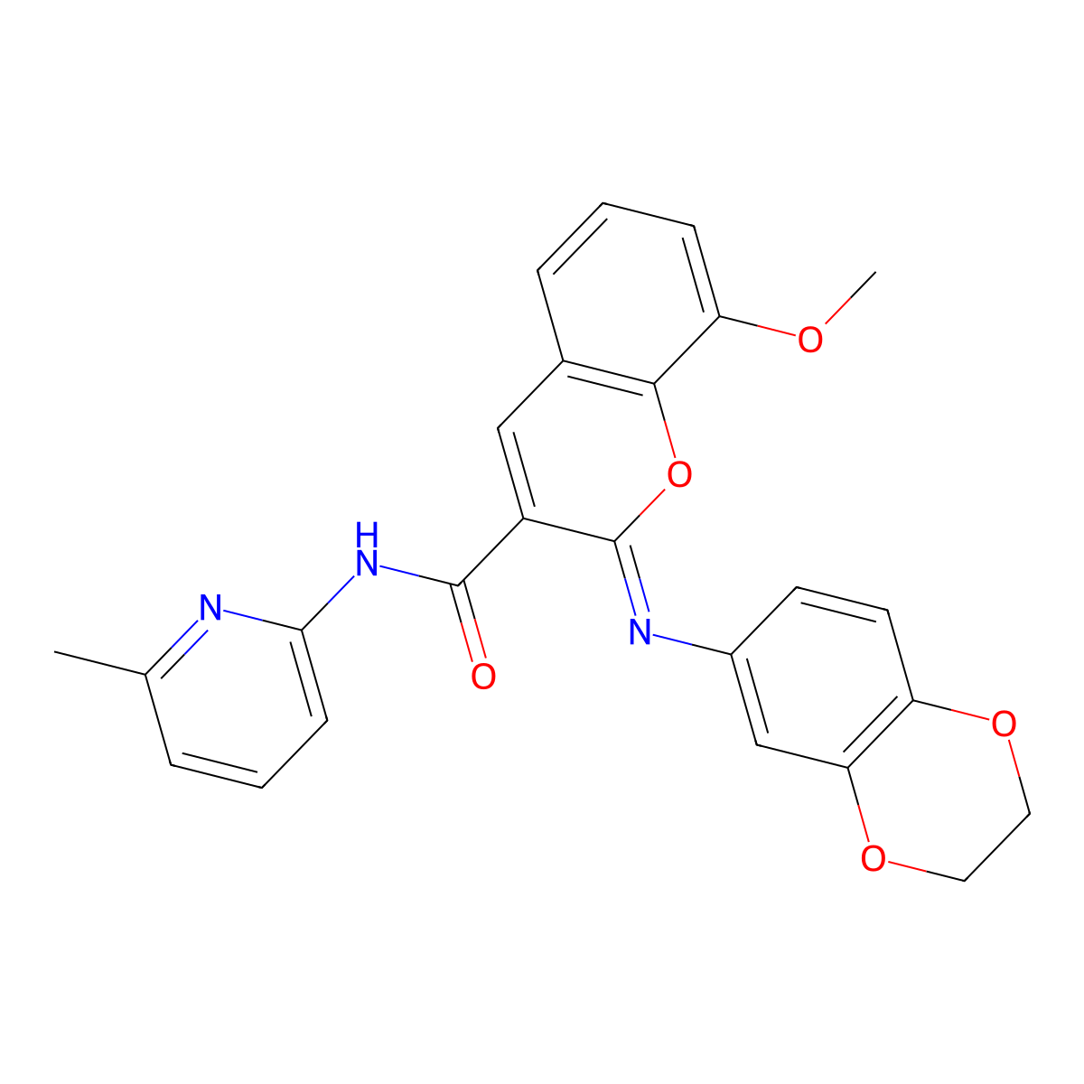 (2Z)-2-(2,3-dihydro-1,4-benzodioxin-6-ylimino)-8-methoxy-N-(6-methylpyridin-2-yl)-2H-chromene-3-carboxamide molecular structure, CAS 1327187-49-4