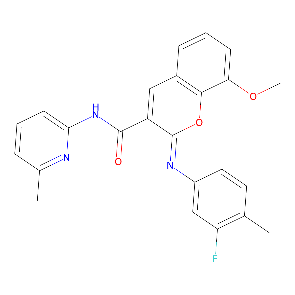 (2Z)-2-[(3-fluoro-4-methylphenyl)imino]-8-methoxy-N-(6-methylpyridin-2-yl)-2H-chromene-3-carboxamide molecular structure, CAS 1327187-55-2