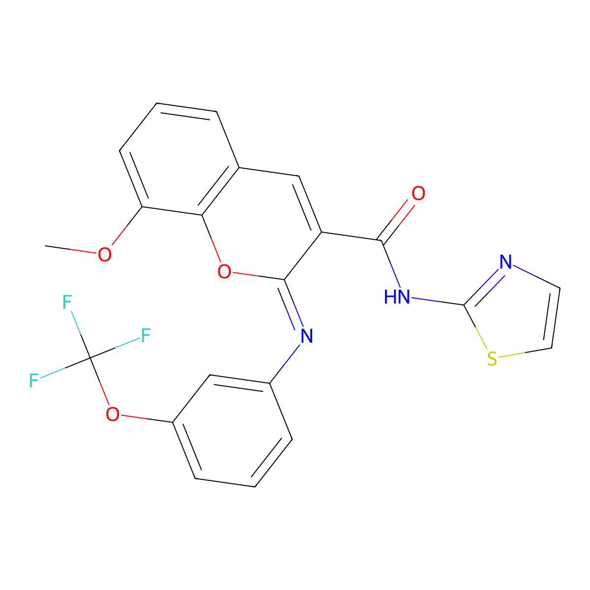 (2Z)-8-methoxy-N-(1,3-thiazol-2-yl)-2-{[3-(trifluoromethoxy)phenyl]imino}-2H-chromene-3-carboxamide molecular structure, CAS 1327187-75-6