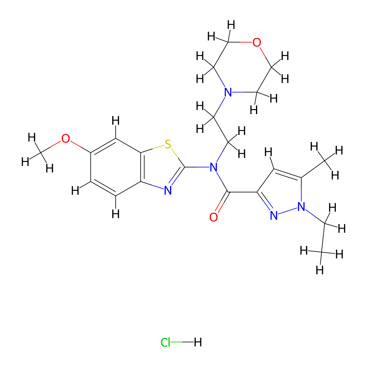 1-ethyl-N-(6-methoxybenzo[d]thiazol-2-yl)-5-methyl-N-(2-morpholinoethyl)-1H-pyrazole-3-carboxamide hydrochloride molecular structure, CAS 1327193-37-2