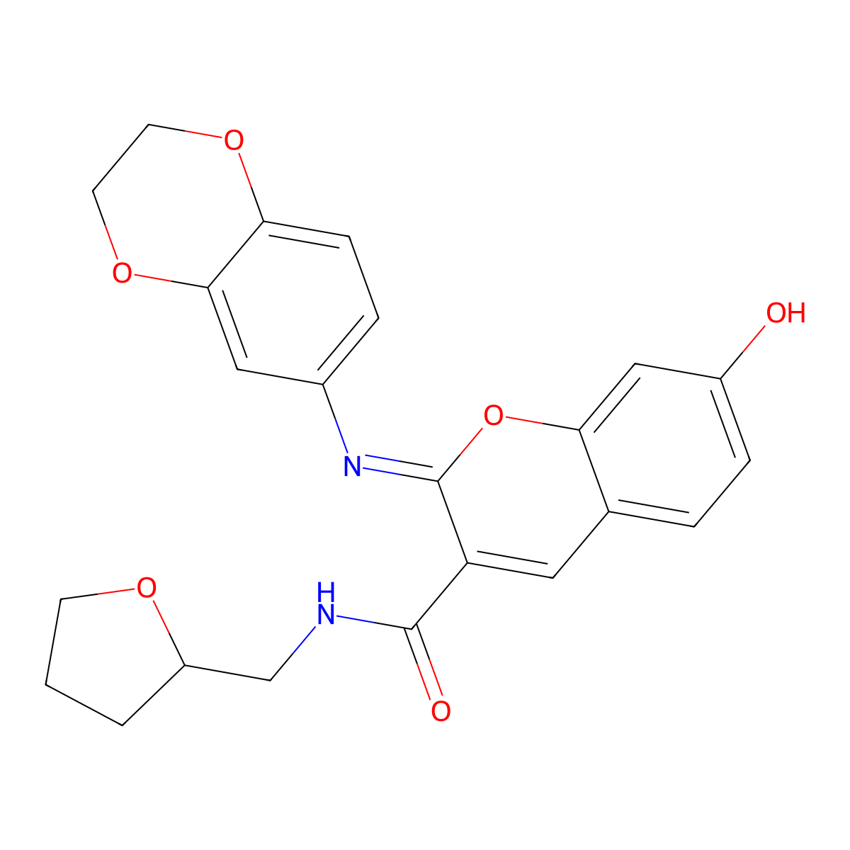 (2Z)-2-(2,3-dihydro-1,4-benzodioxin-6-ylimino)-7-hydroxy-N-(tetrahydrofuran-2-ylmethyl)-2H-chromene-3-carboxamide molecular structure, CAS 1327193-82-7