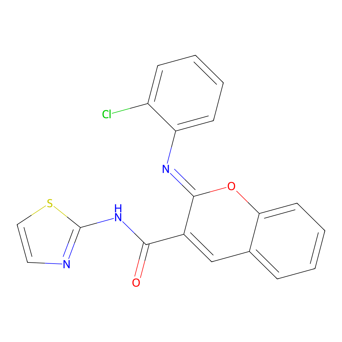 (2Z)-2-[(2-chlorophenyl)imino]-N-(1,3-thiazol-2-yl)-2H-chromene-3-carboxamide molecular structure, CAS 1327193-84-9