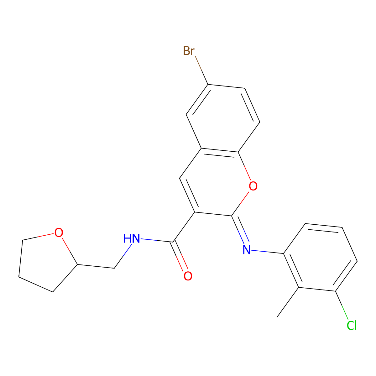 (2Z)-6-bromo-2-[(3-chloro-2-methylphenyl)imino]-N-(tetrahydrofuran-2-ylmethyl)-2H-chromene-3-carboxamide molecular structure, CAS 1327194-34-2