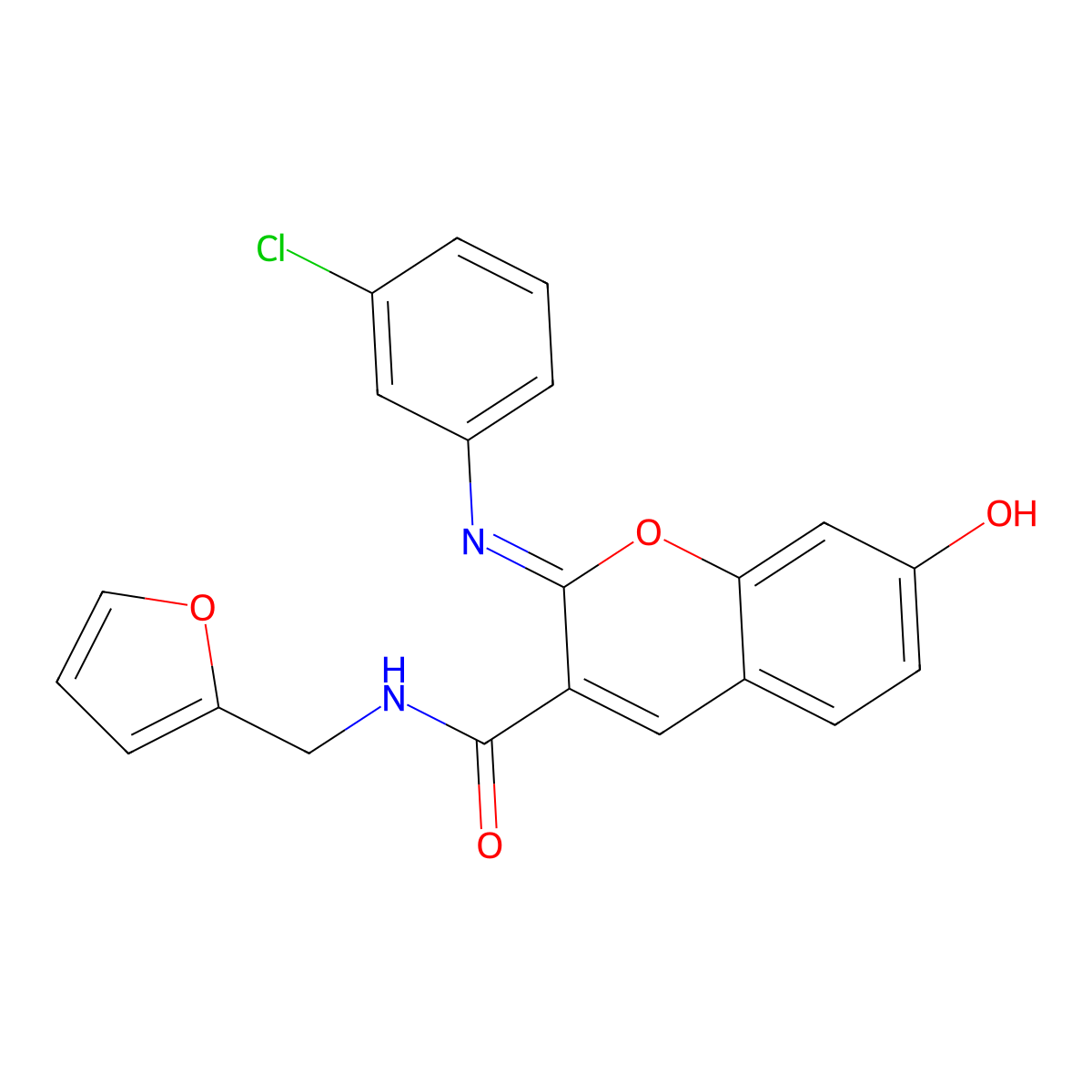 (2Z)-2-[(3-chlorophenyl)imino]-N-(furan-2-ylmethyl)-7-hydroxy-2H-chromene-3-carboxamide molecular structure, CAS 1327194-40-0