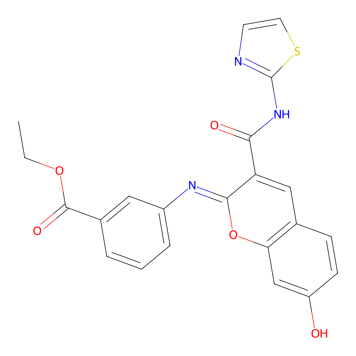 ethyl 3-{[(2Z)-7-hydroxy-3-[(1,3-thiazol-2-yl)carbamoyl]-2H-chromen-2-ylidene]amino}benzoate molecular structure, CAS 1327194-43-3