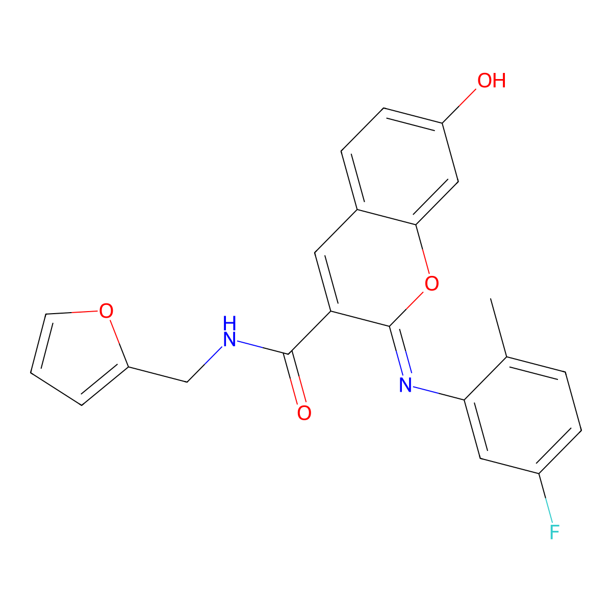 (2Z)-2-[(5-fluoro-2-methylphenyl)imino]-N-(furan-2-ylmethyl)-7-hydroxy-2H-chromene-3-carboxamide molecular structure, CAS 1327194-45-5