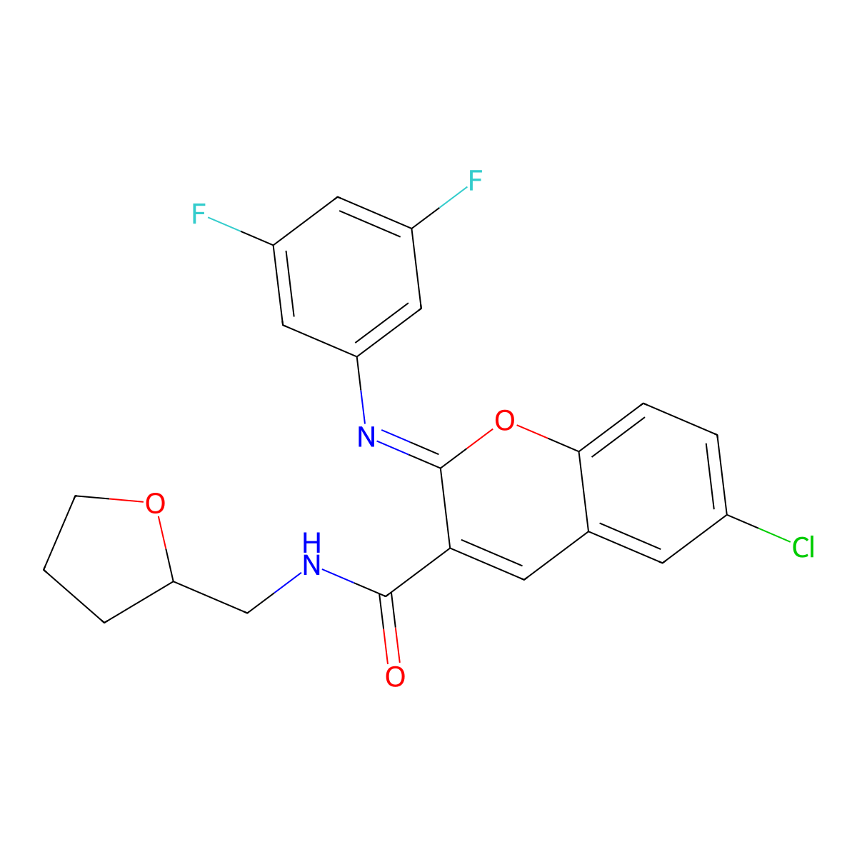 (2Z)-6-chloro-2-[(3,5-difluorophenyl)imino]-N-(tetrahydrofuran-2-ylmethyl)-2H-chromene-3-carboxamide molecular structure, CAS 1327194-46-6