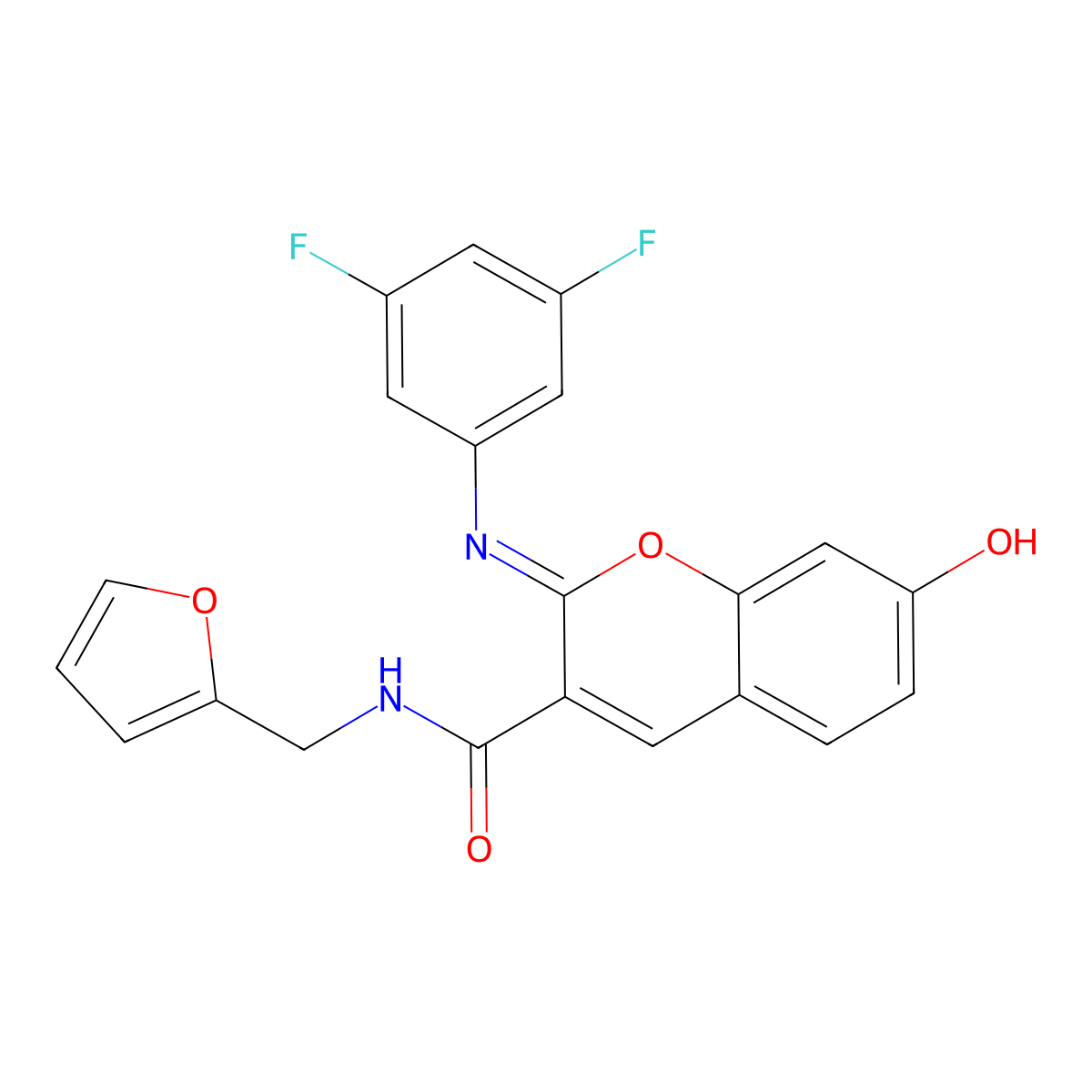 (2Z)-2-[(3,5-difluorophenyl)imino]-N-(furan-2-ylmethyl)-7-hydroxy-2H-chromene-3-carboxamide molecular structure, CAS 1327194-52-4