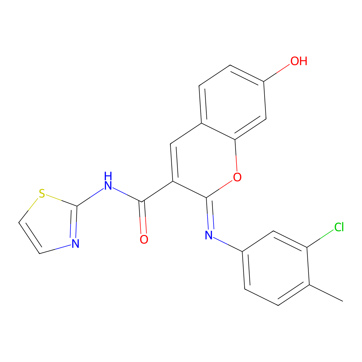 (2Z)-2-[(3-chloro-4-methylphenyl)imino]-7-hydroxy-N-(1,3-thiazol-2-yl)-2H-chromene-3-carboxamide molecular structure, CAS 1327194-58-0