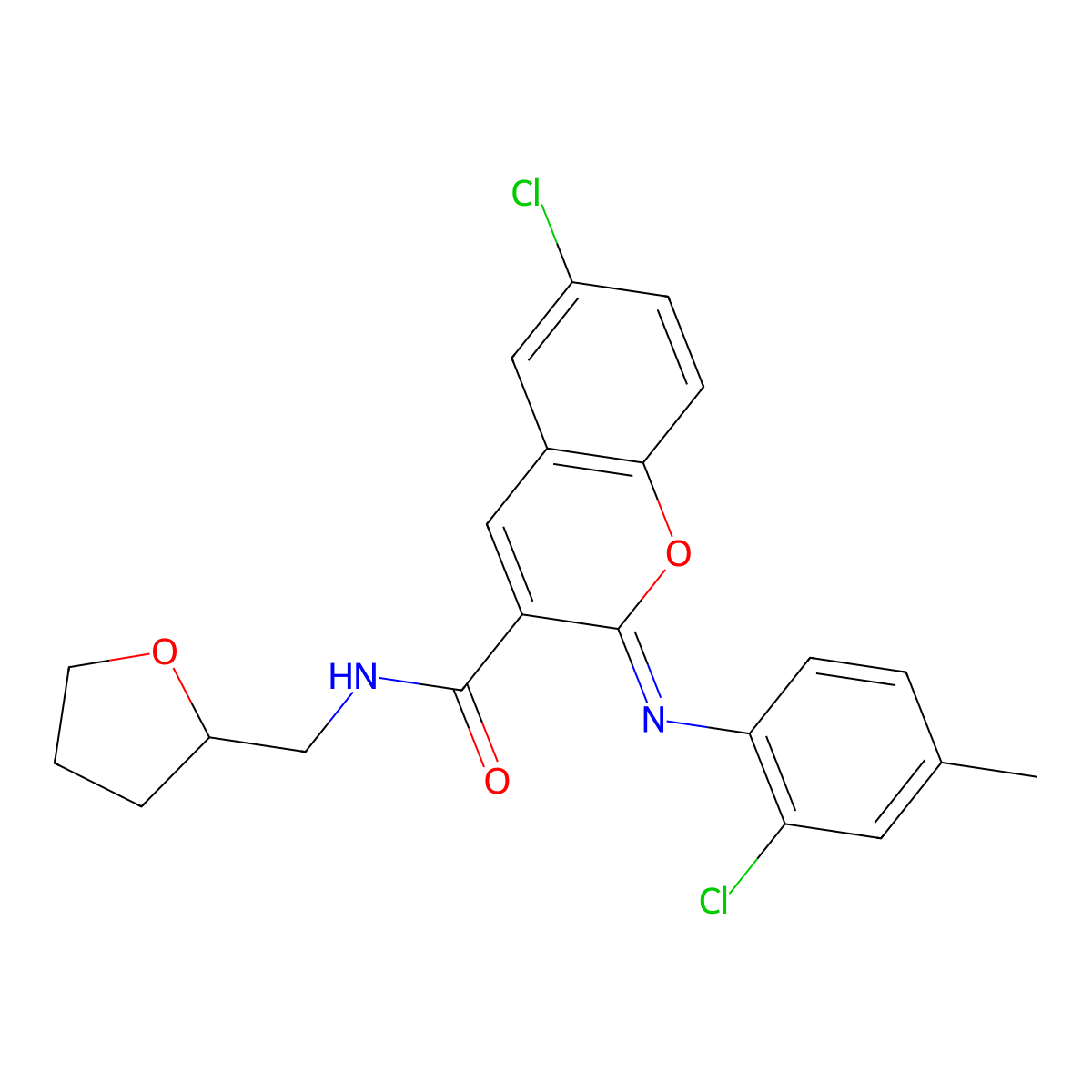 (2Z)-6-chloro-2-[(2-chloro-4-methylphenyl)imino]-N-[(oxolan-2-yl)methyl]-2H-chromene-3-carboxamide molecular structure, CAS 1327194-62-6