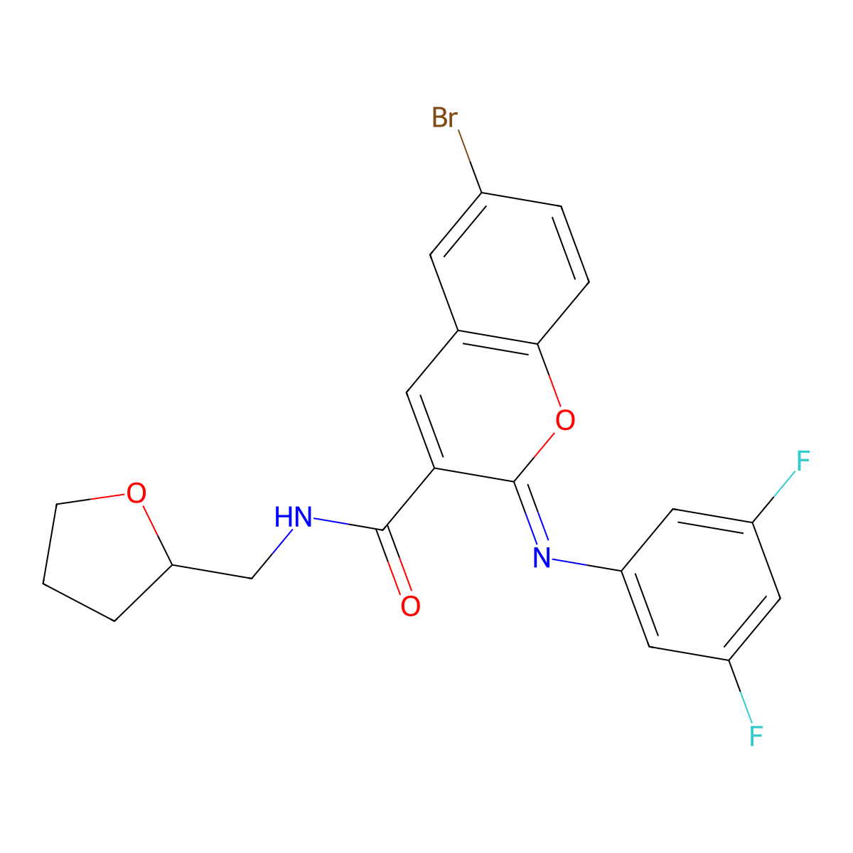 (2Z)-6-bromo-2-[(3,5-difluorophenyl)imino]-N-(tetrahydrofuran-2-ylmethyl)-2H-chromene-3-carboxamide molecular structure, CAS 1327194-65-9