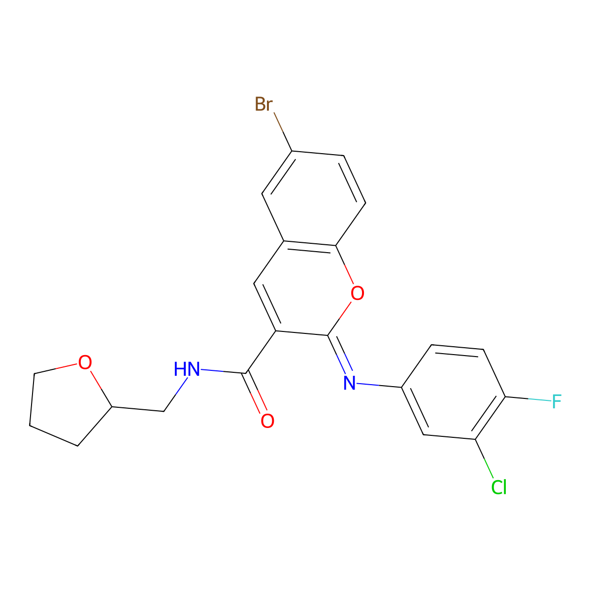 (2Z)-6-bromo-2-[(3-chloro-4-fluorophenyl)imino]-N-[(oxolan-2-yl)methyl]-2H-chromene-3-carboxamide molecular structure, CAS 1327194-69-3