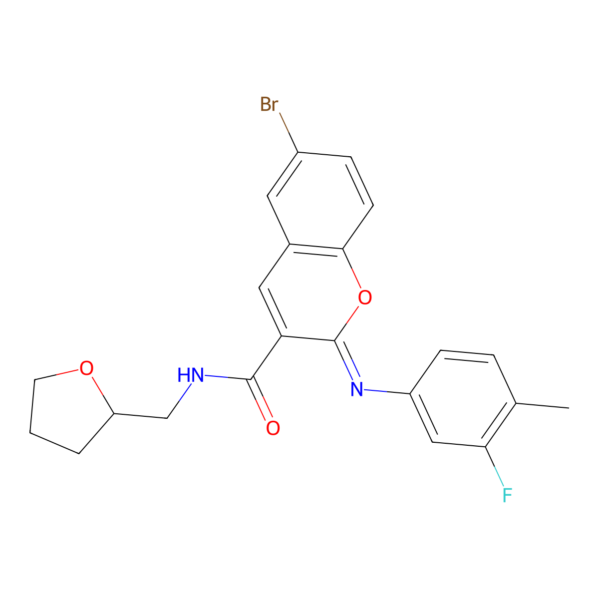 (2Z)-6-bromo-2-[(3-fluoro-4-methylphenyl)imino]-N-(tetrahydrofuran-2-ylmethyl)-2H-chromene-3-carboxamide molecular structure, CAS 1327194-74-0