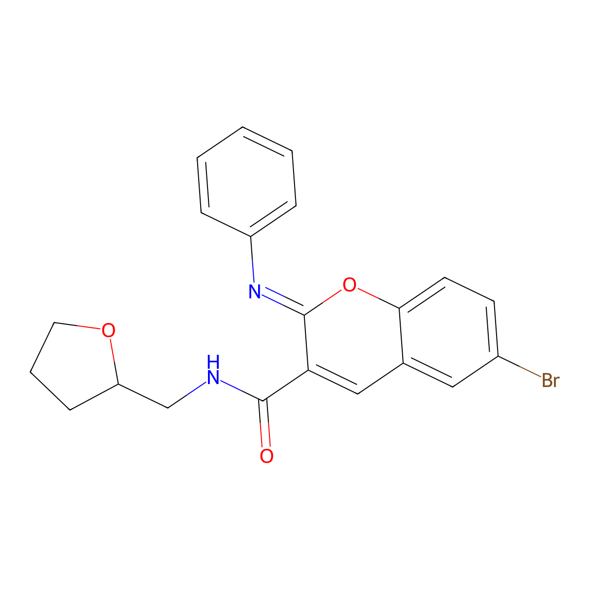 (2Z)-6-bromo-2-(phenylimino)-N-(tetrahydrofuran-2-ylmethyl)-2H-chromene-3-carboxamide molecular structure, CAS 1327194-77-3