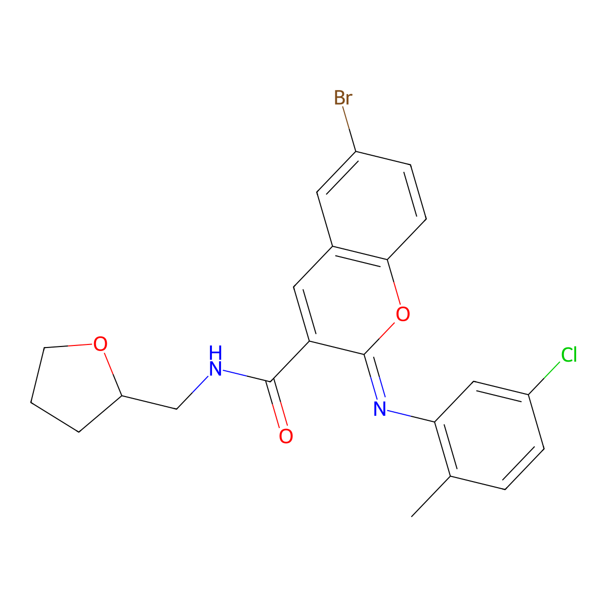 (2Z)-6-bromo-2-[(5-chloro-2-methylphenyl)imino]-N-(tetrahydrofuran-2-ylmethyl)-2H-chromene-3-carboxamide molecular structure, CAS 1327195-24-3